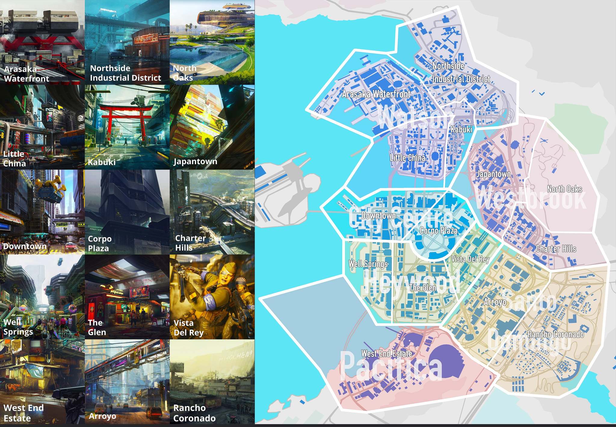 A complete map with all areas of the city from the game Cyberpunk 2077 - Games, Cyberpunk 2077, Town, Cards, Art, Images, Reddit