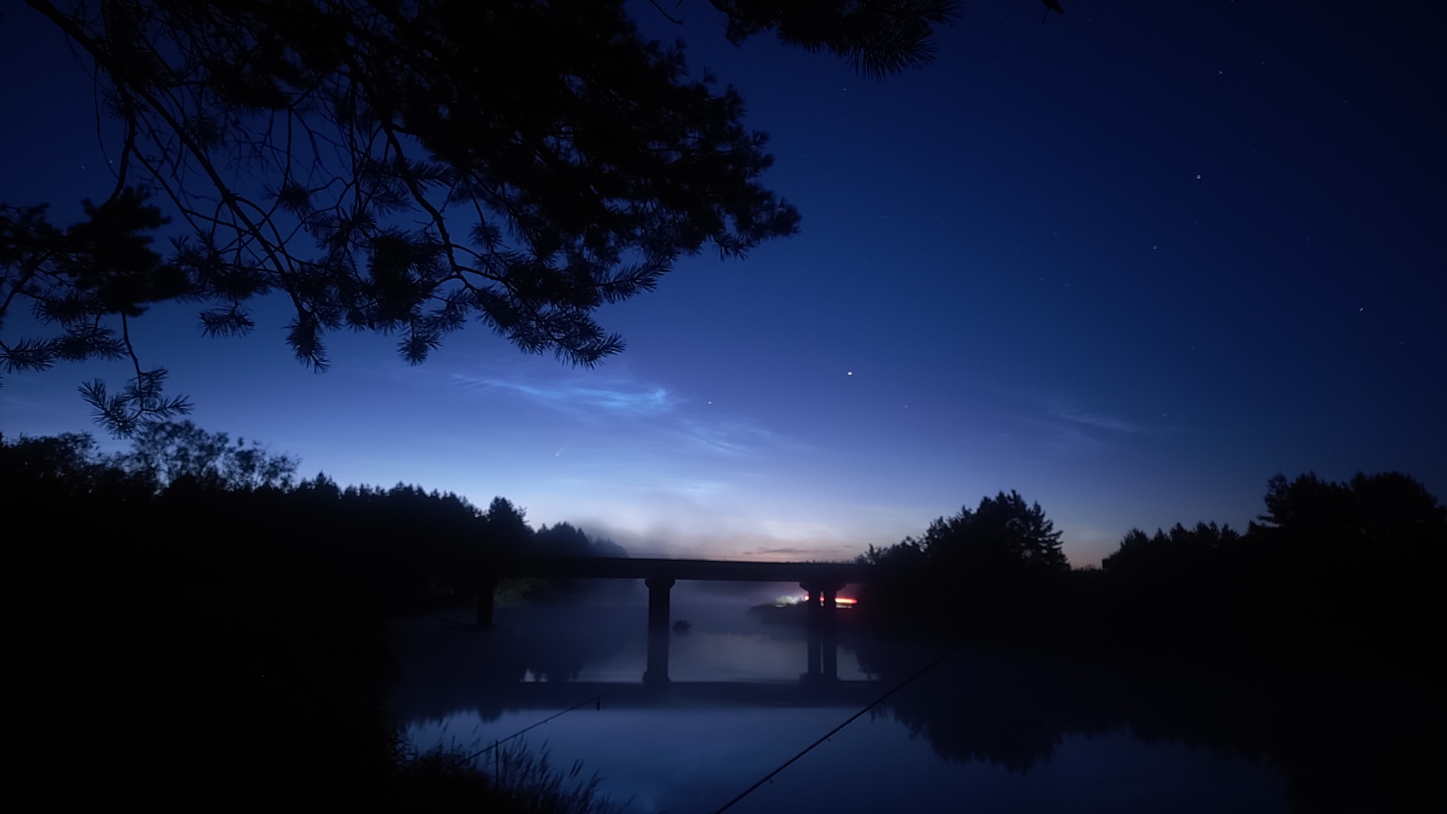 Comet Neowise and noctilucent clouds Ryazan region - My, Neowise, Noctilucent clouds, Pra River, Sunset, Fog, Comet, Ryazan Oblast