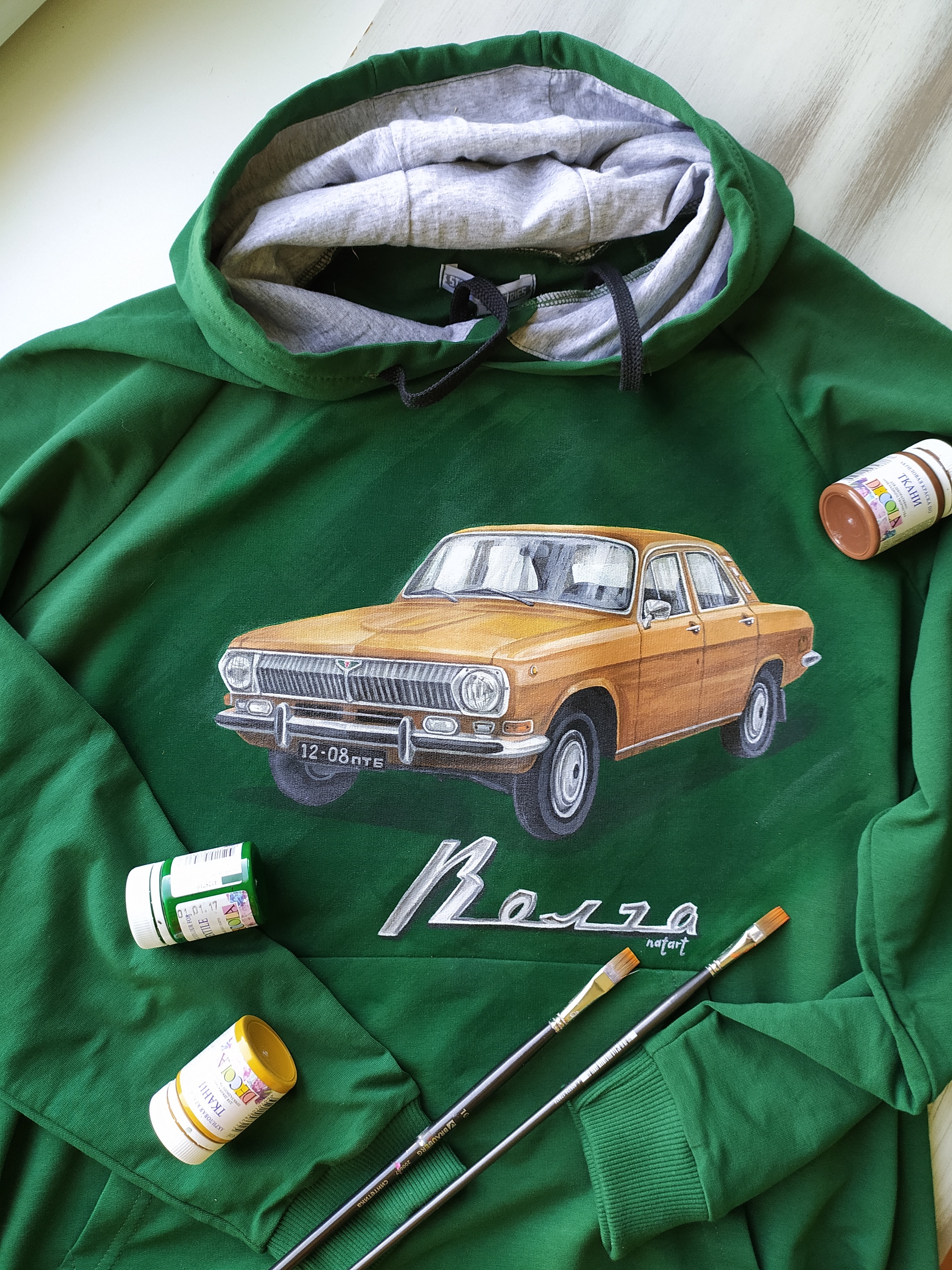 Sweatshirt from Volga-24. Hand painted on fabric - My, Volga, Gas, Auto, Car, Handmade, With your own hands, Longpost, Needlework without process