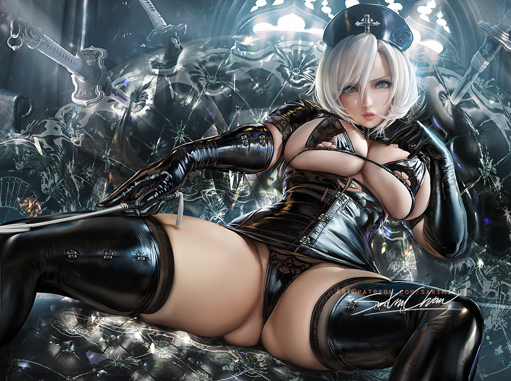 Yorha 2b - NSFW, Art, NIER Automata, Yorha unit No 2 type B, Erotic, Game art, Underwear, Boobs, Sakimichan