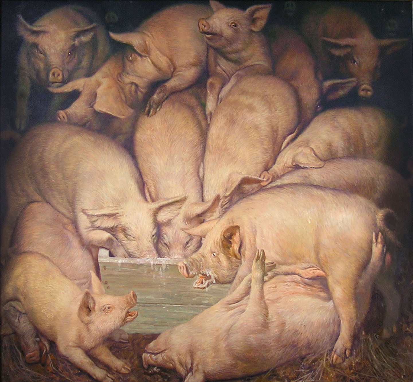 Среди свиней. Свинья живопись. Свинья с поросятами. Свиноматка с поросятами.