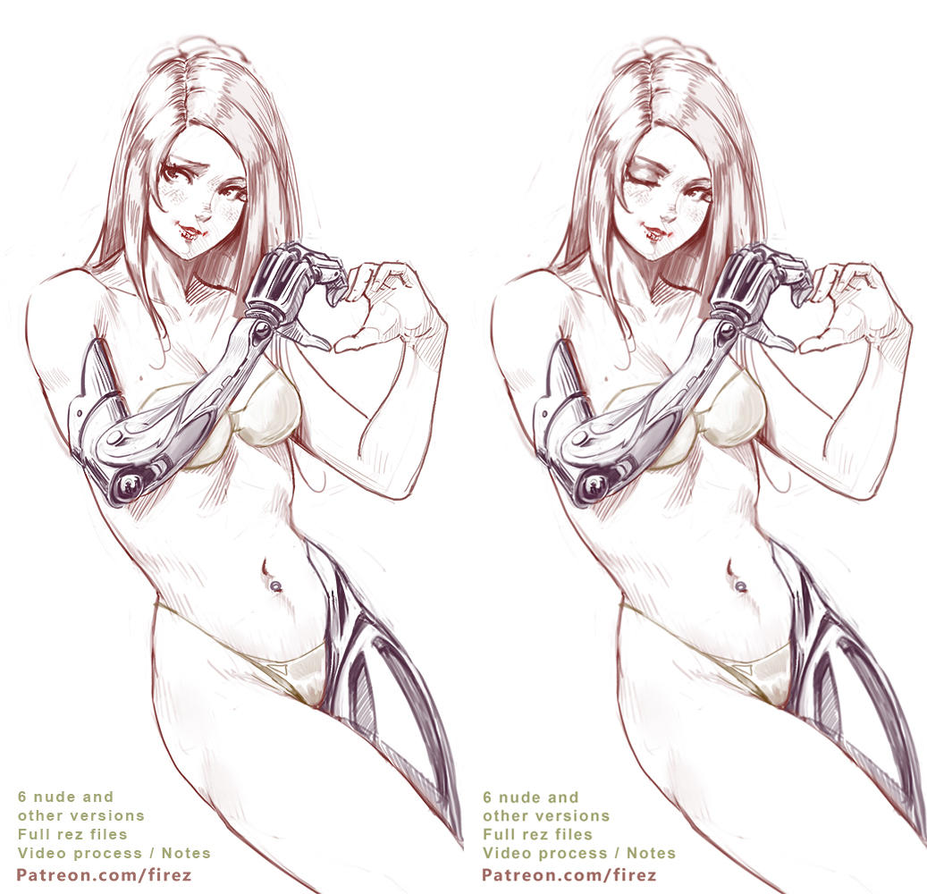 Cyberprostheses - NSFW, Art, Drawing, Girls, Prosthesis, Longpost, Firez