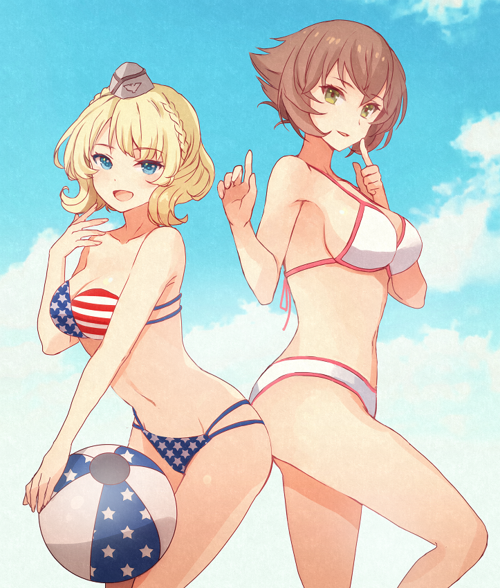 Big Sevens - NSFW, Kantai Collection, Аниме, Anime Art, Uss Colorado, Mutsu, Купальник