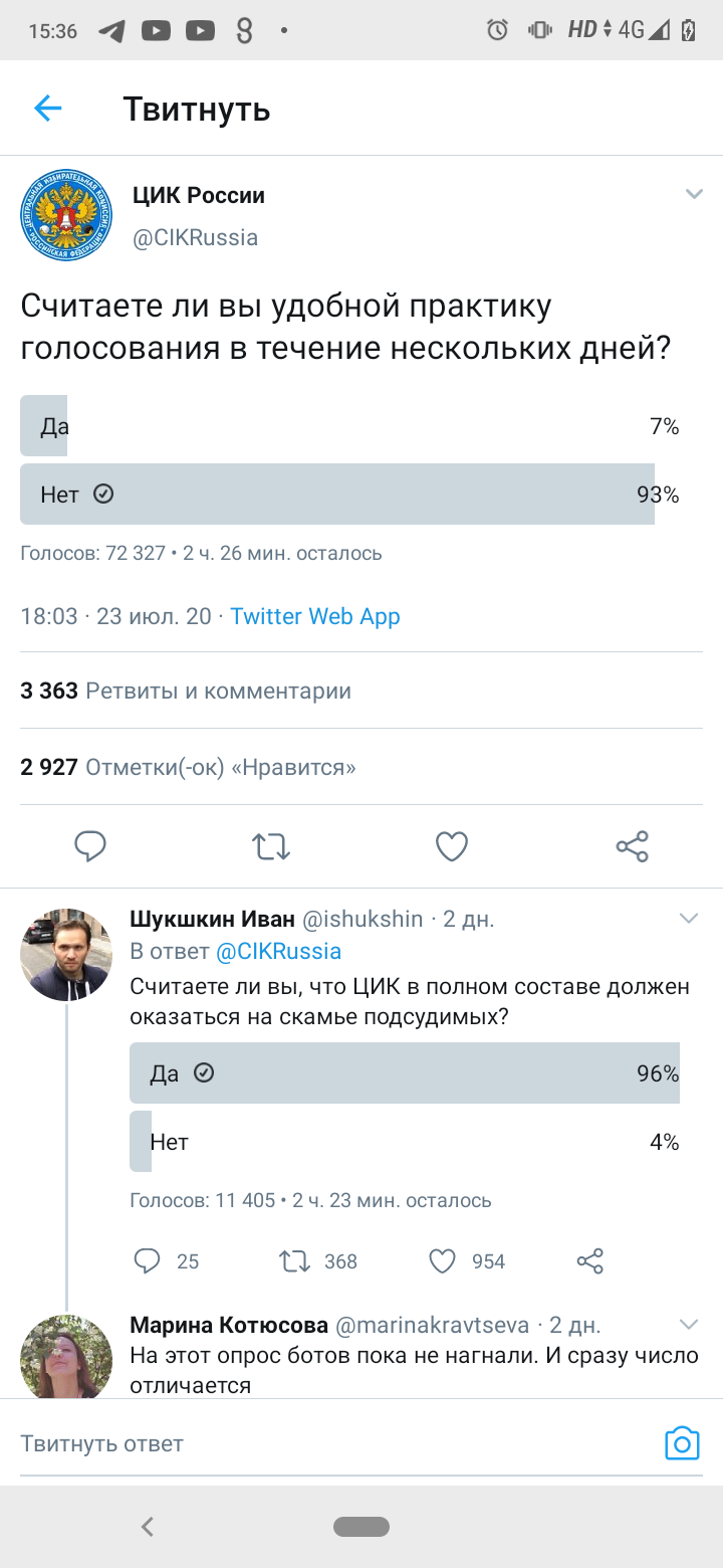 Ответ на пост «ЦИК РФ собирает мнение о трёхдневном голосовании» - Цик, Голосование, Выборы, Опрос, Twitter, Политика, Ответ на пост, Длиннопост