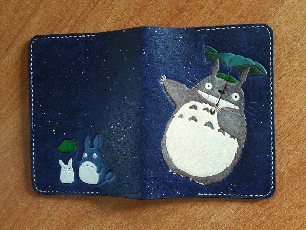 Passport cover - My, Needlework without process, Cover, Leather, With your own hands, Totoro, Longpost