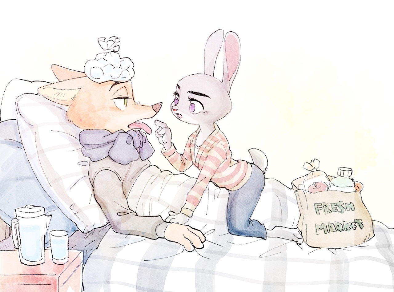 Care - Zootopia, Nick and Judy, Disease, Care, Milota, Art, Bibio