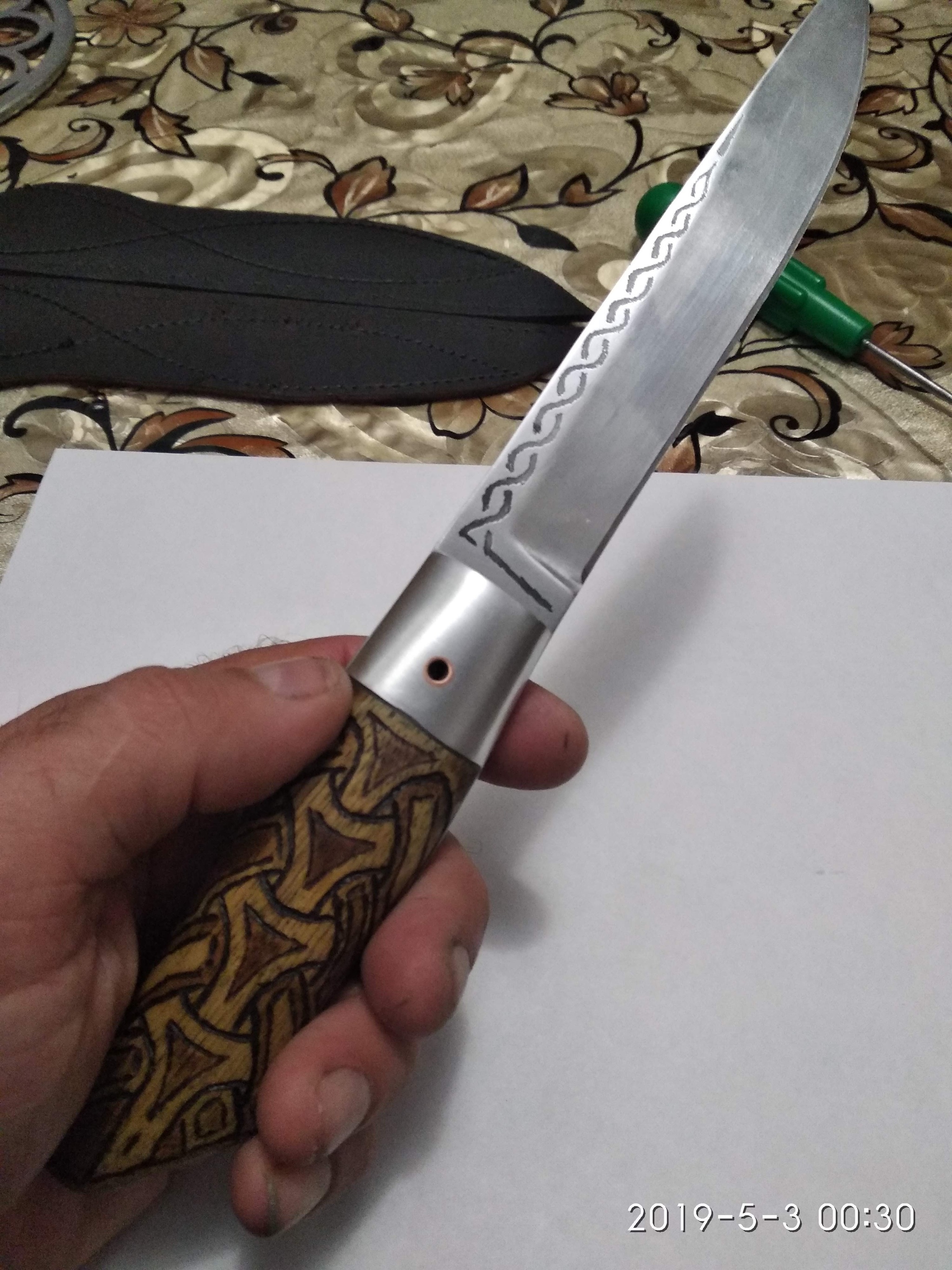 I tried to make a knife. Liked. Now I've put this thing on stream - My, Knife, Etching, Longpost, Manufacturing