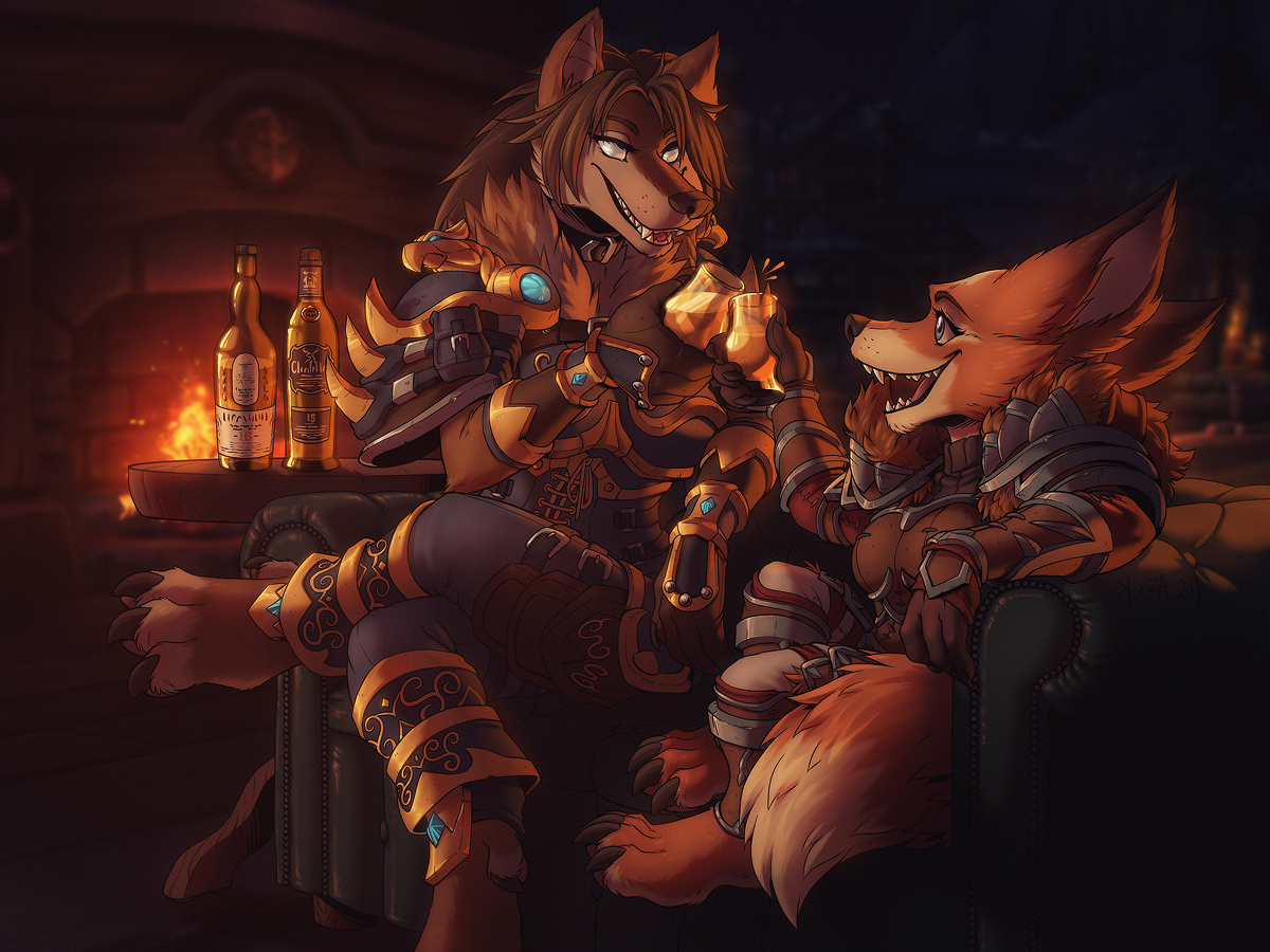 Celebratory Drinks - Furry, Anthro, Art, Xuza, Worgen, Vulpers, World of warcraft