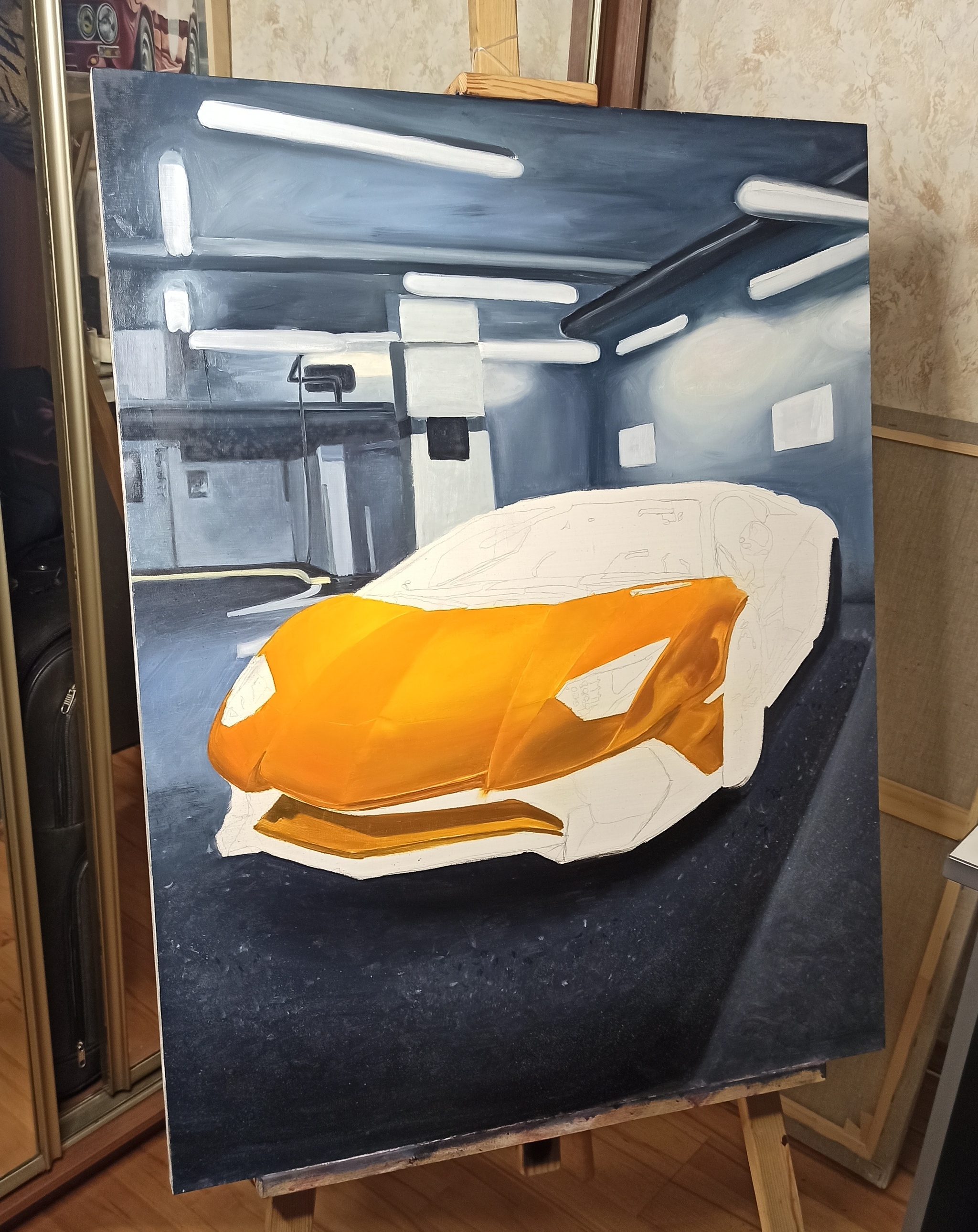 Oil painting Portrait of a Lamborghini Aventador car - My, Lamborghini Aventador, Oil painting, Paints, Traditional art, Longpost