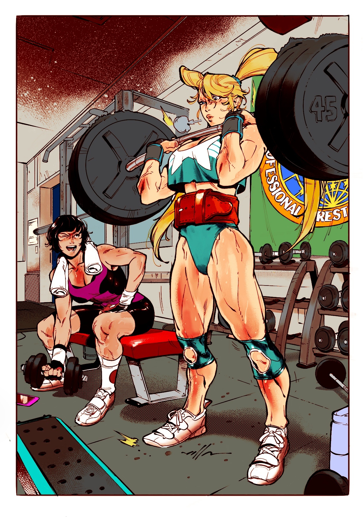 R.Mika and Nadeshiko training - NSFW, Muscleart, Крепкая девушка, Street Fighter, Rainbow Mika, Kagamihara nadeshiko, Арт, Спортивные девушки, Длиннопост