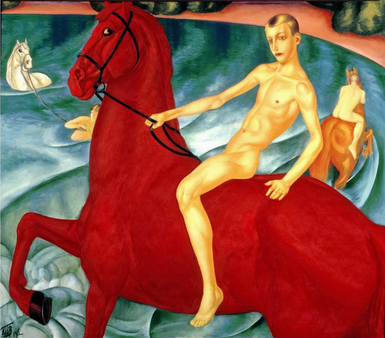 A masterpiece is littered with a horizon, or a picture of a thousand meanings. Analysis of “Bathing the Red Horse” - My, Painting, Painting, Art, Art, Modern, Oil painting, Artist, Art history, Longpost