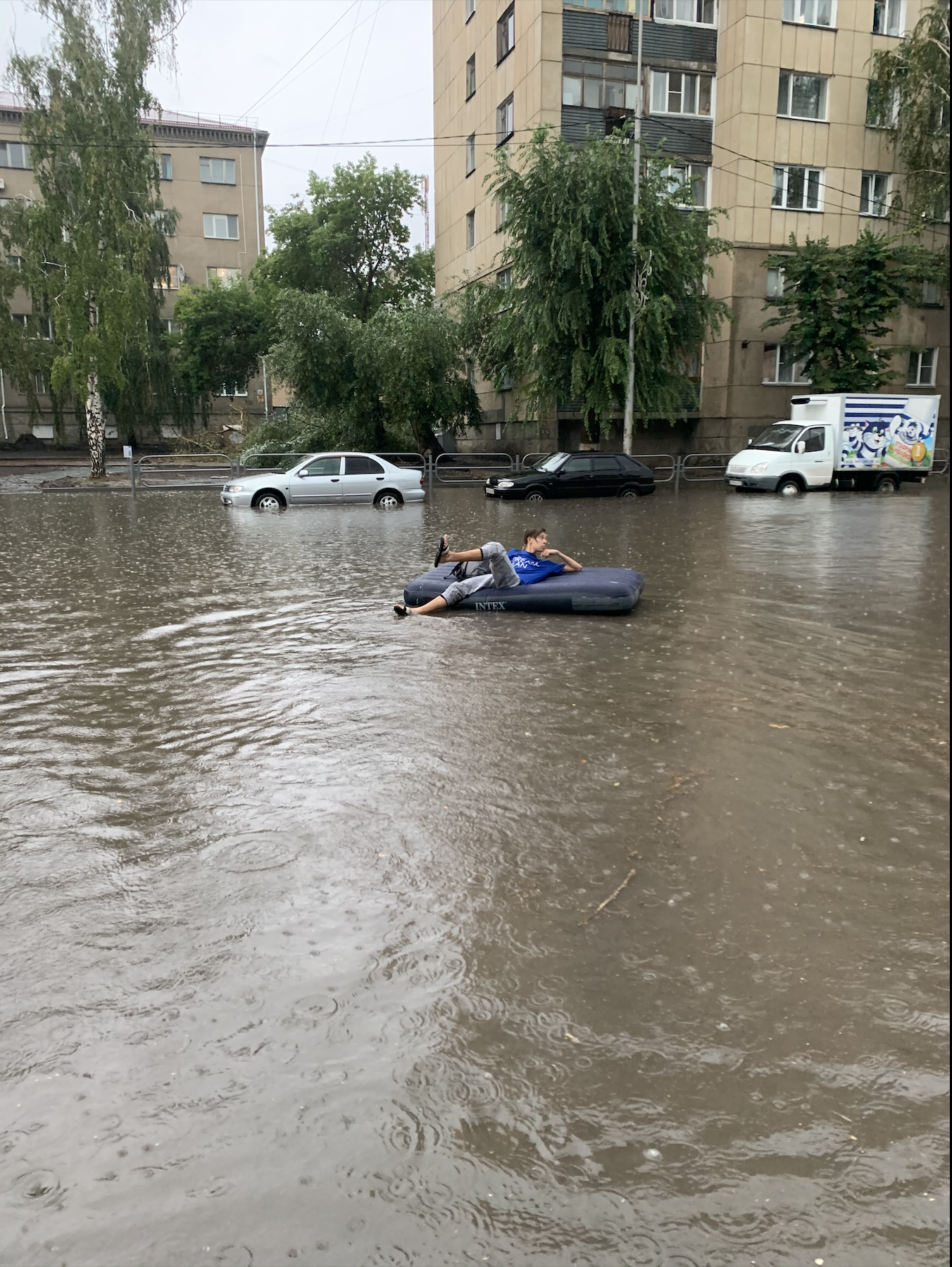 Entertainment for Kurgan teenagers - My, Потоп, Rain, Shower, Mound, Russia, Humor, Inflatable mattress