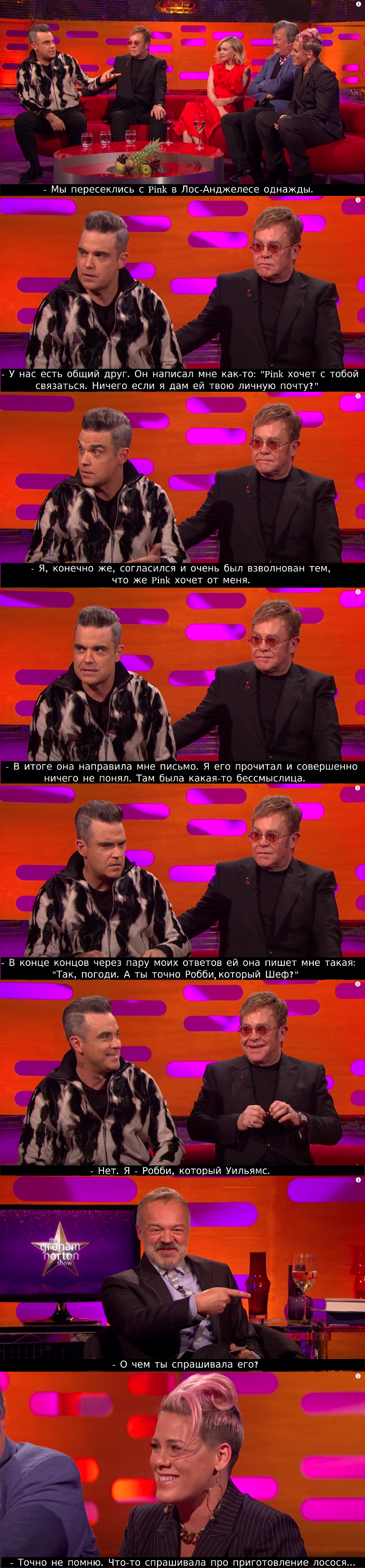 When you didn't introduce yourself right away - Robbie Williams, Pink, Musicians, Stars, The Graham Norton Show, Storyboard, Longpost, Celebrities