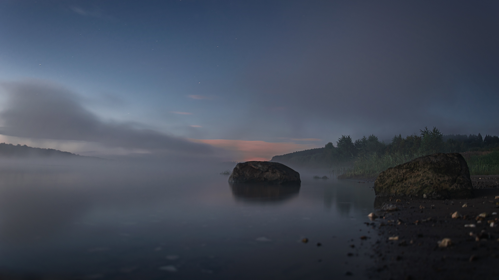 Night fog on the Volga - My, Night, Fog, Night shooting, River, Nikon d5300, Volga river