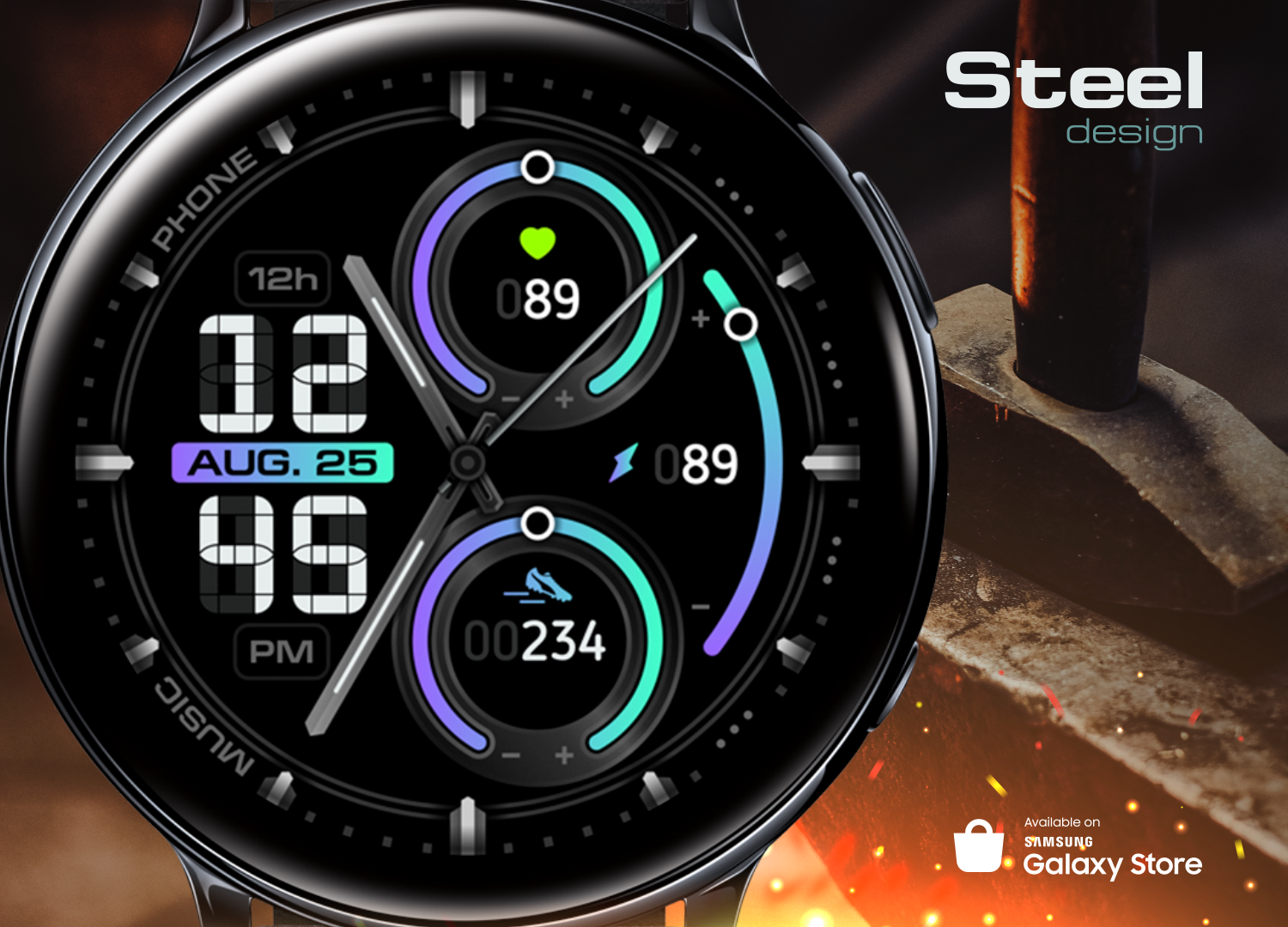 Steel- Dial Design for Samsung Galaxy Watch - My, Freebie, Design, Samsung Galaxy, Samsung galaxy Watch, Samsung, Watchface, Clock face, Smart watch