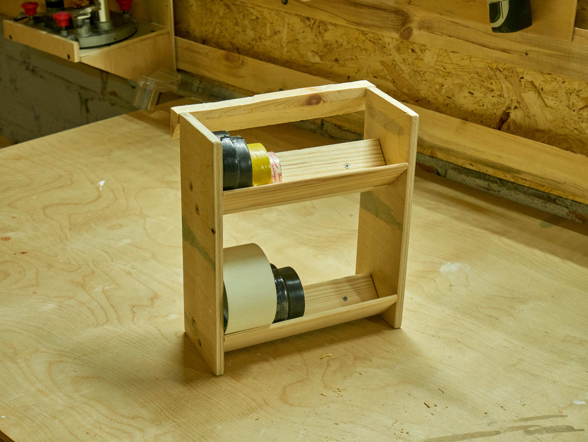 Shelf for electrical tape and adhesive tape in the French slats storage system - My, A shelf, Storage, France, Scotch, Insulating tape, With your own hands, Needlework with process, Video, Longpost