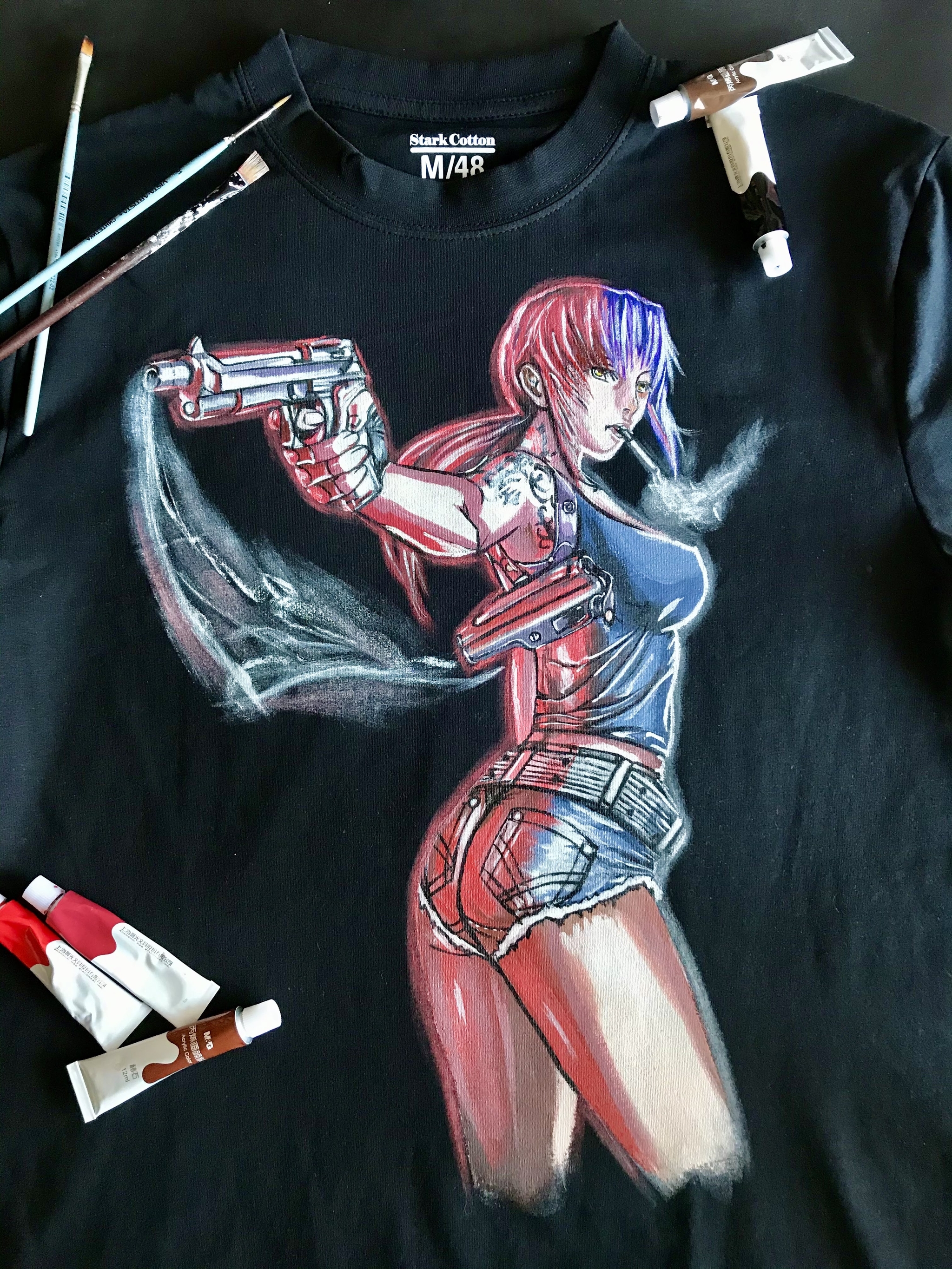 My drawing progress - My, Painting, Self-taught artist, Painting on fabric, Customization, Cyberpunk, Anime, Computer games, Longpost