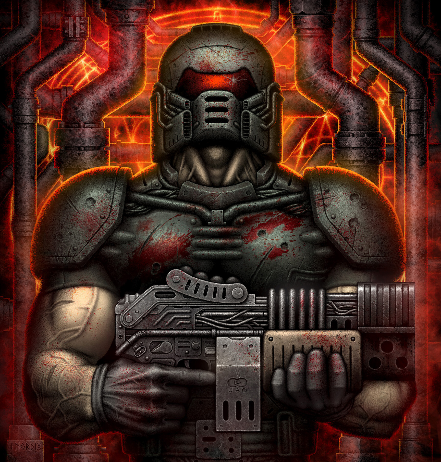 Doom Guy fan art - Doom, Арт, Игры, Фантастика, Длиннопост