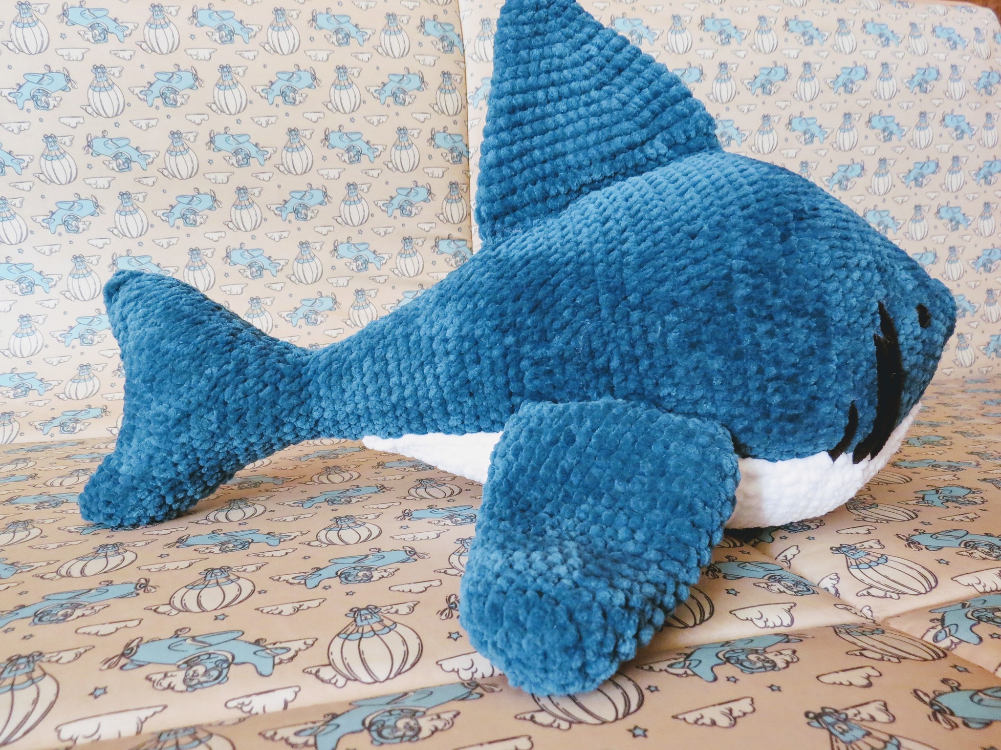 Plush shark - My, Crochet, Knitted toys, Needlework, Needlework without process, Shark, Toys, Longpost