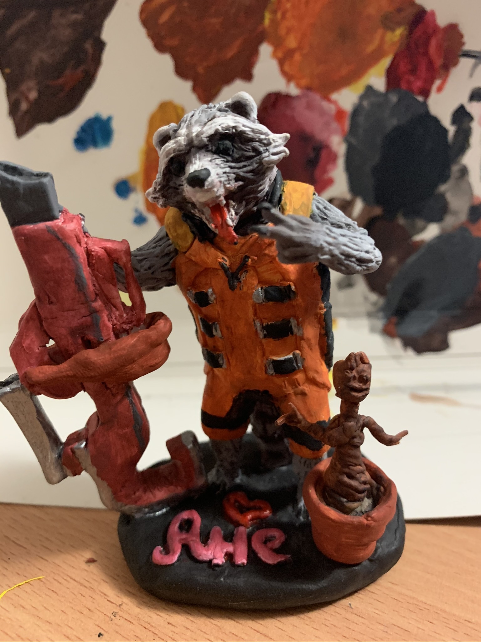 Rocket and Groot from Guardians of the Galaxy - My, Needlework with process, Longpost, Polymer clay, Sculpture, Marvel, Guardians of the Galaxy, Guardians of the Galaxy Vol. 2, Raccoon Rocket, Groot, Hobby, Лепка, Video