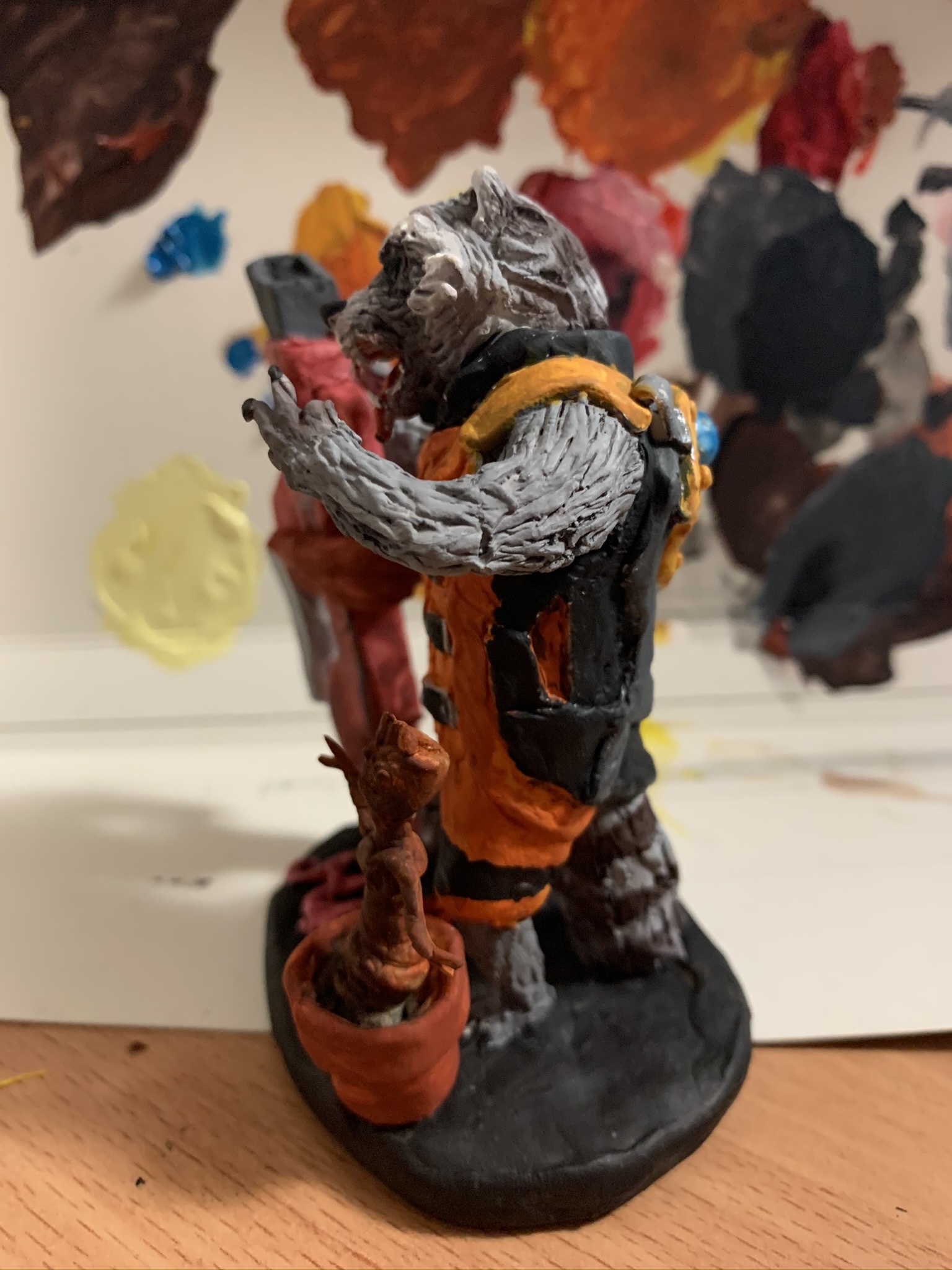 Rocket and Groot from Guardians of the Galaxy - My, Needlework with process, Longpost, Polymer clay, Sculpture, Marvel, Guardians of the Galaxy, Guardians of the Galaxy Vol. 2, Raccoon Rocket, Groot, Hobby, Лепка, Video