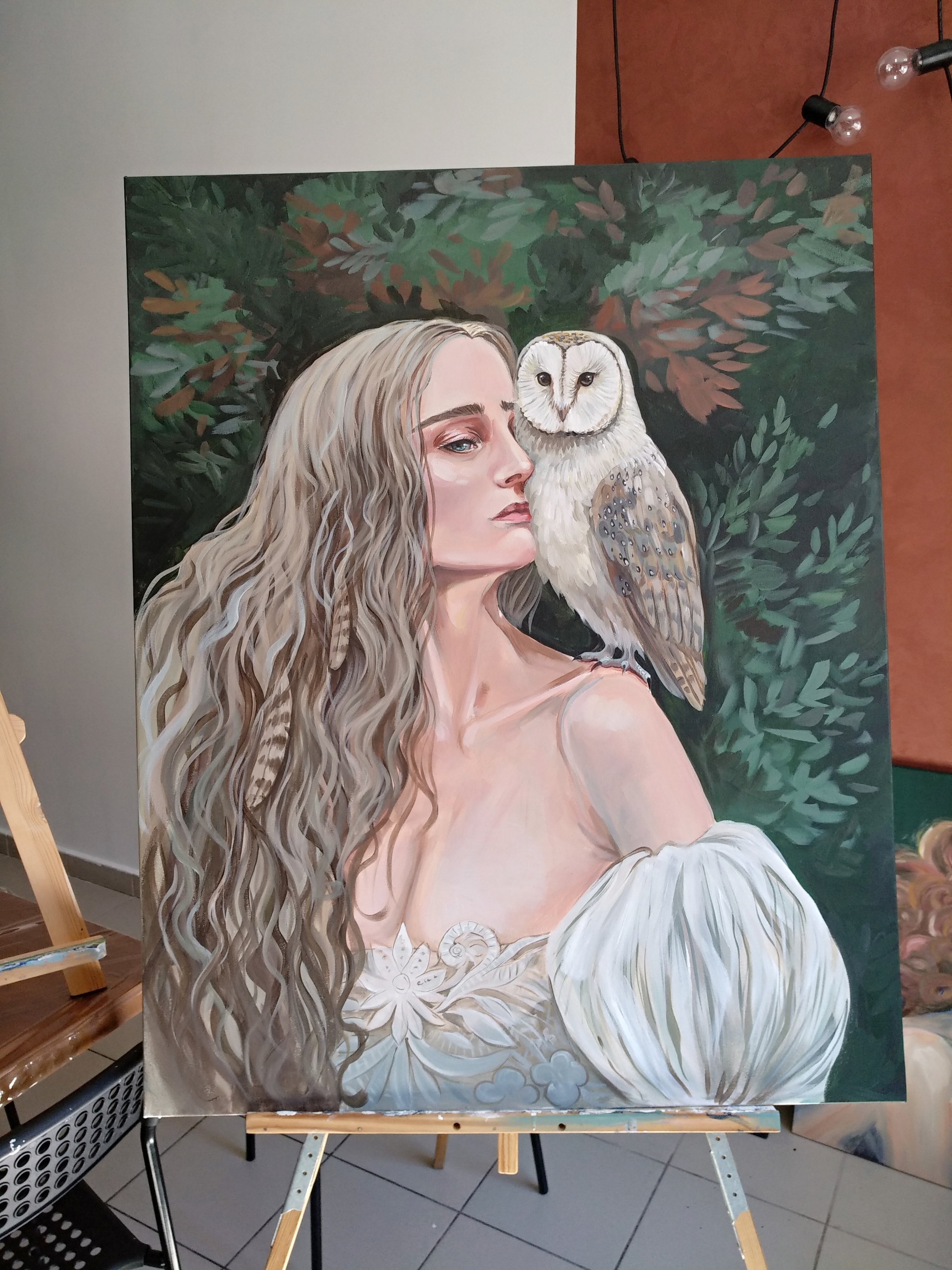 My first big portrait Tenderness - My, Art, Painting, Portrait, Interior painting, Owl, Artist, Shotaowl, Longpost