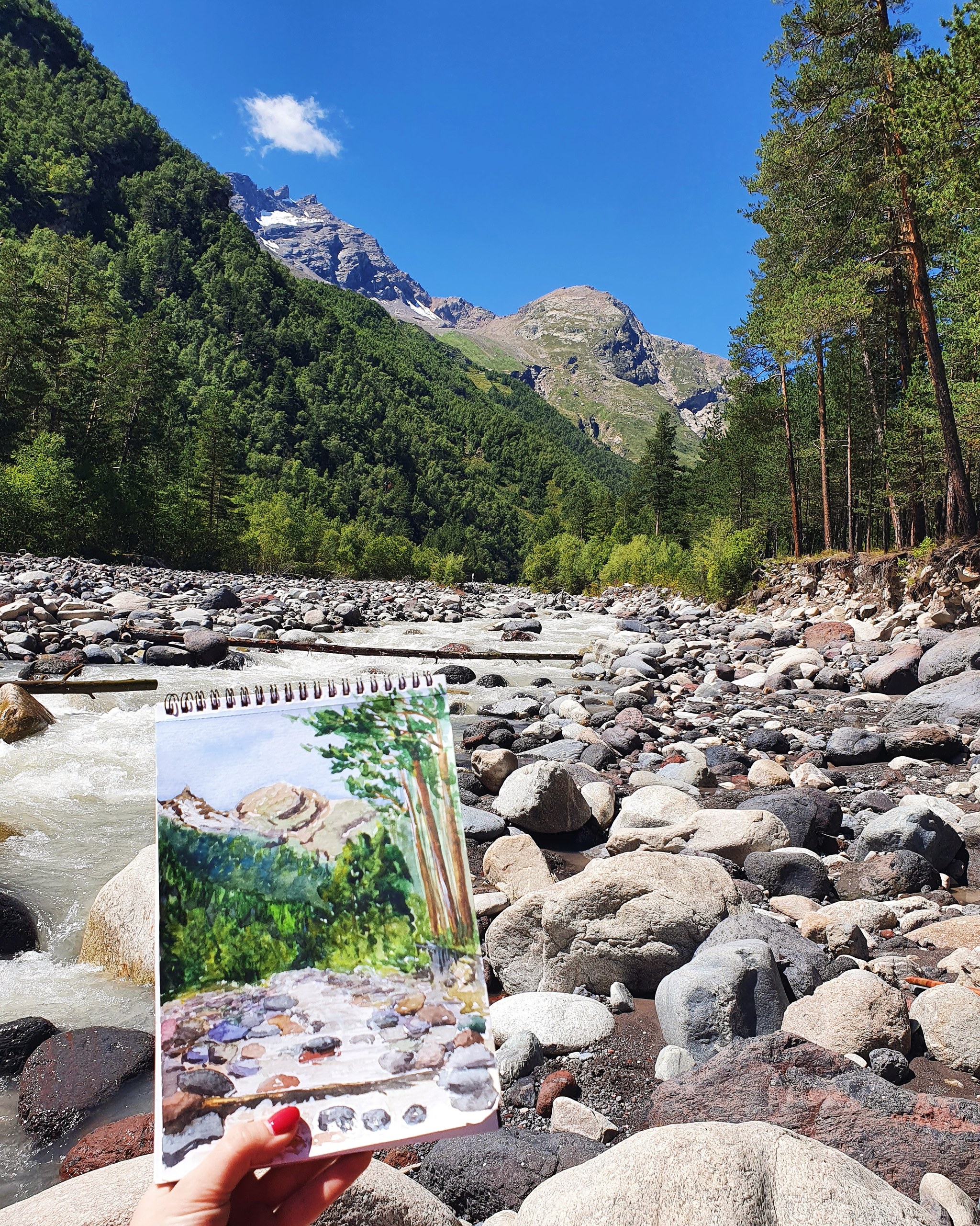 The incredible adventures of Nastya and watercolors. Day 4 - My, Elbrus, Elbrus, Watercolor, Nature, Travels, Painting, Longpost