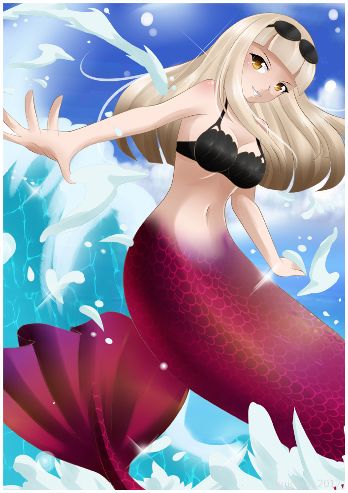 Mermaid surfing - Anime, Anime art, Original character, Mermaid, Art, Girls, Sea