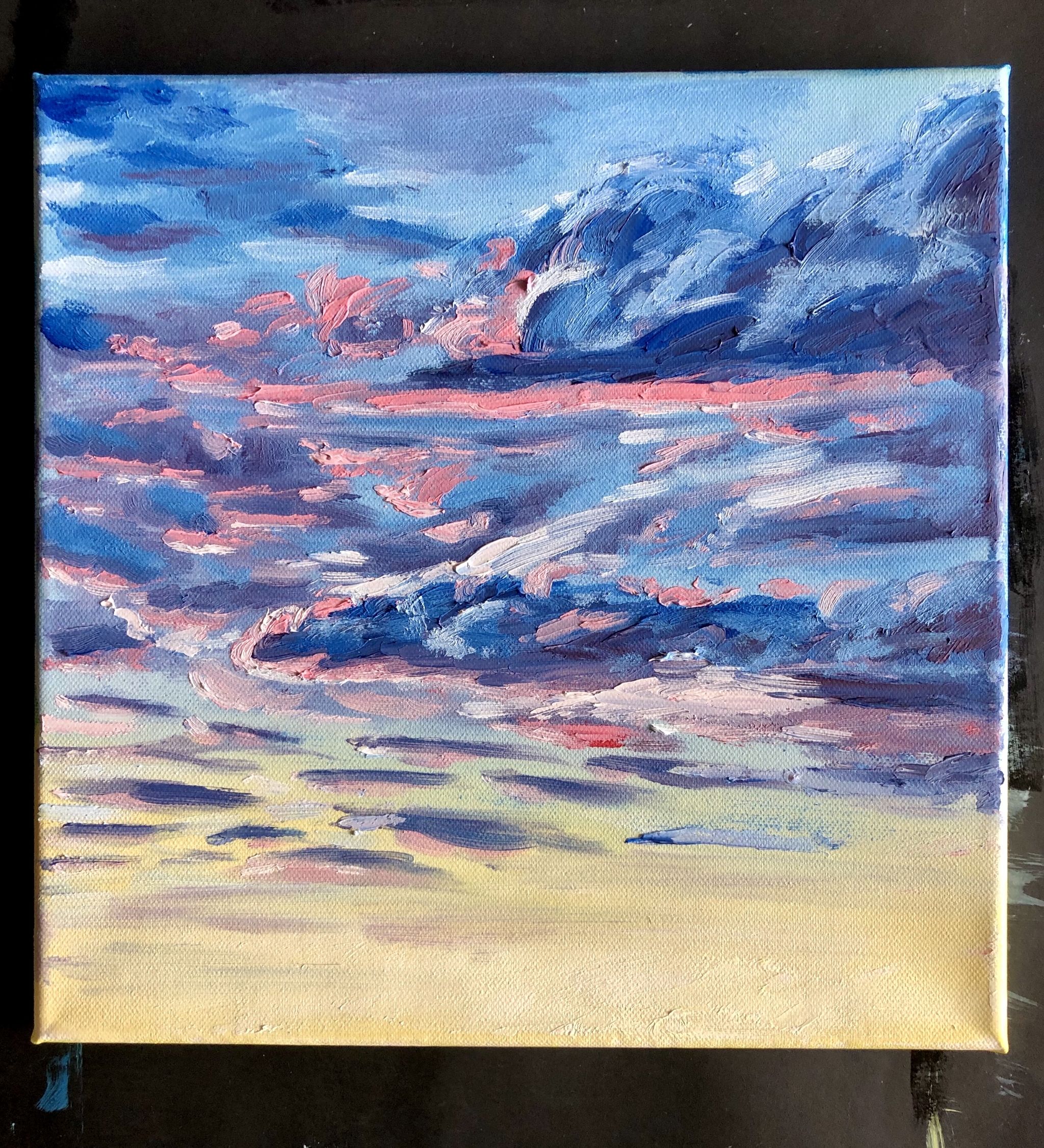 My fourth picture - My, Painting, Oil painting, Learning to draw, Beginner artist, Sky, Clouds, Sunset, Longpost