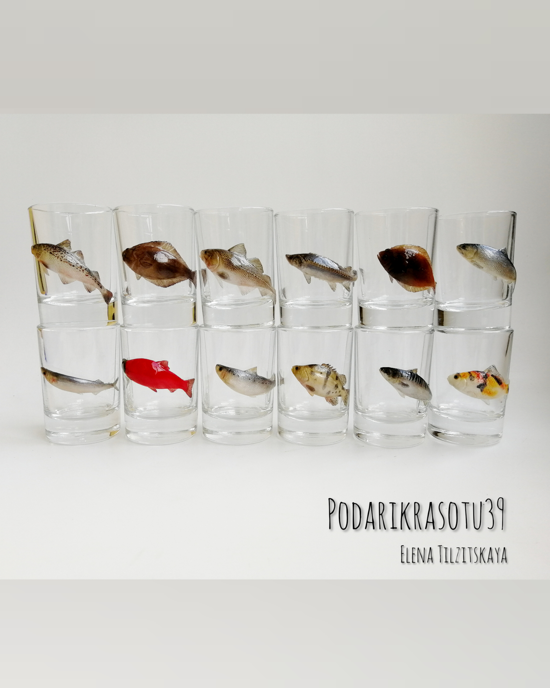 12 glasses - My, Polymer clay, A fish, Glass, Creation, Needlework without process, With your own hands, Longpost