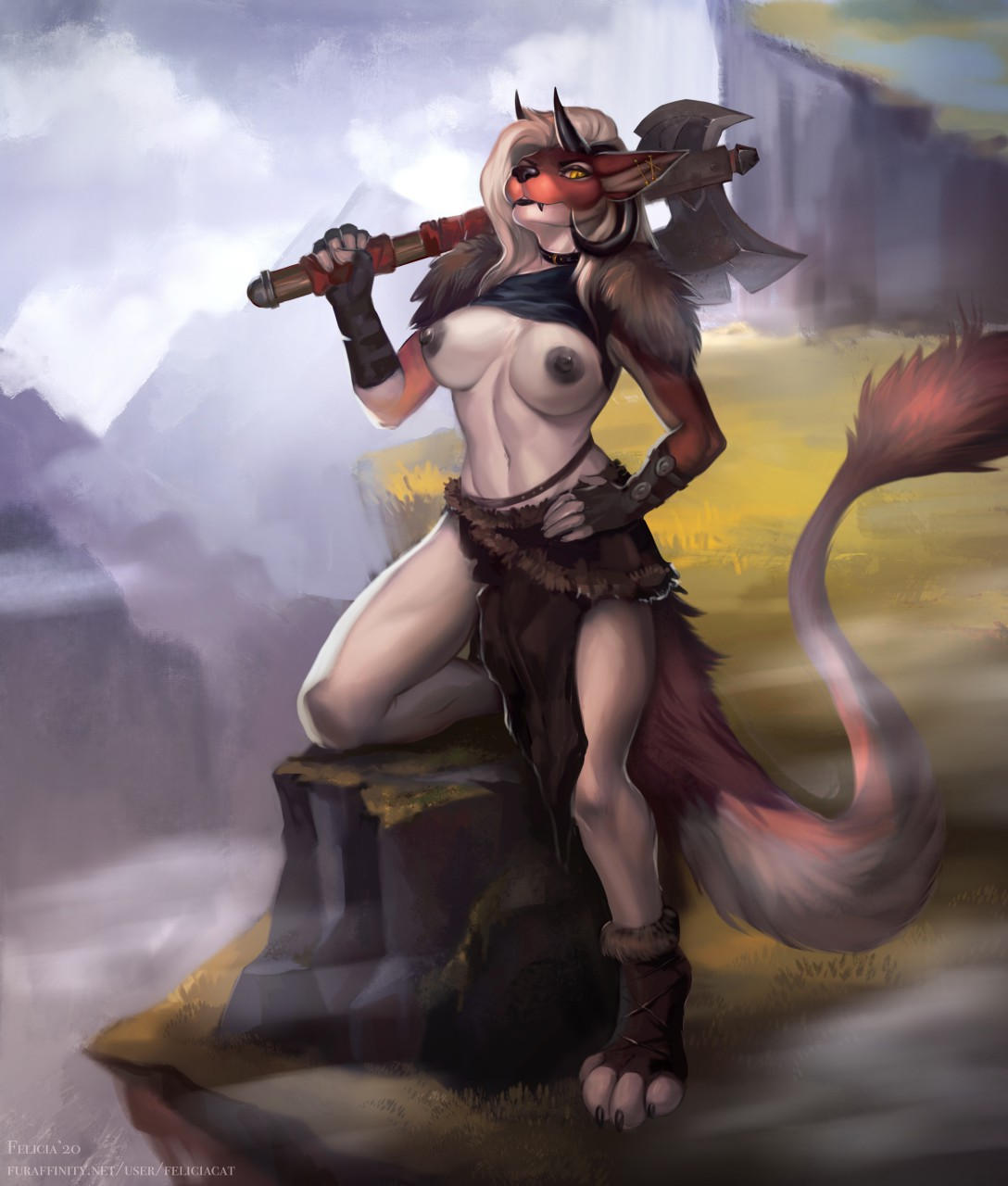 Barbarian - NSFW, Furry, Art, Furotica, Weapon, Landscape, Felicia_cat