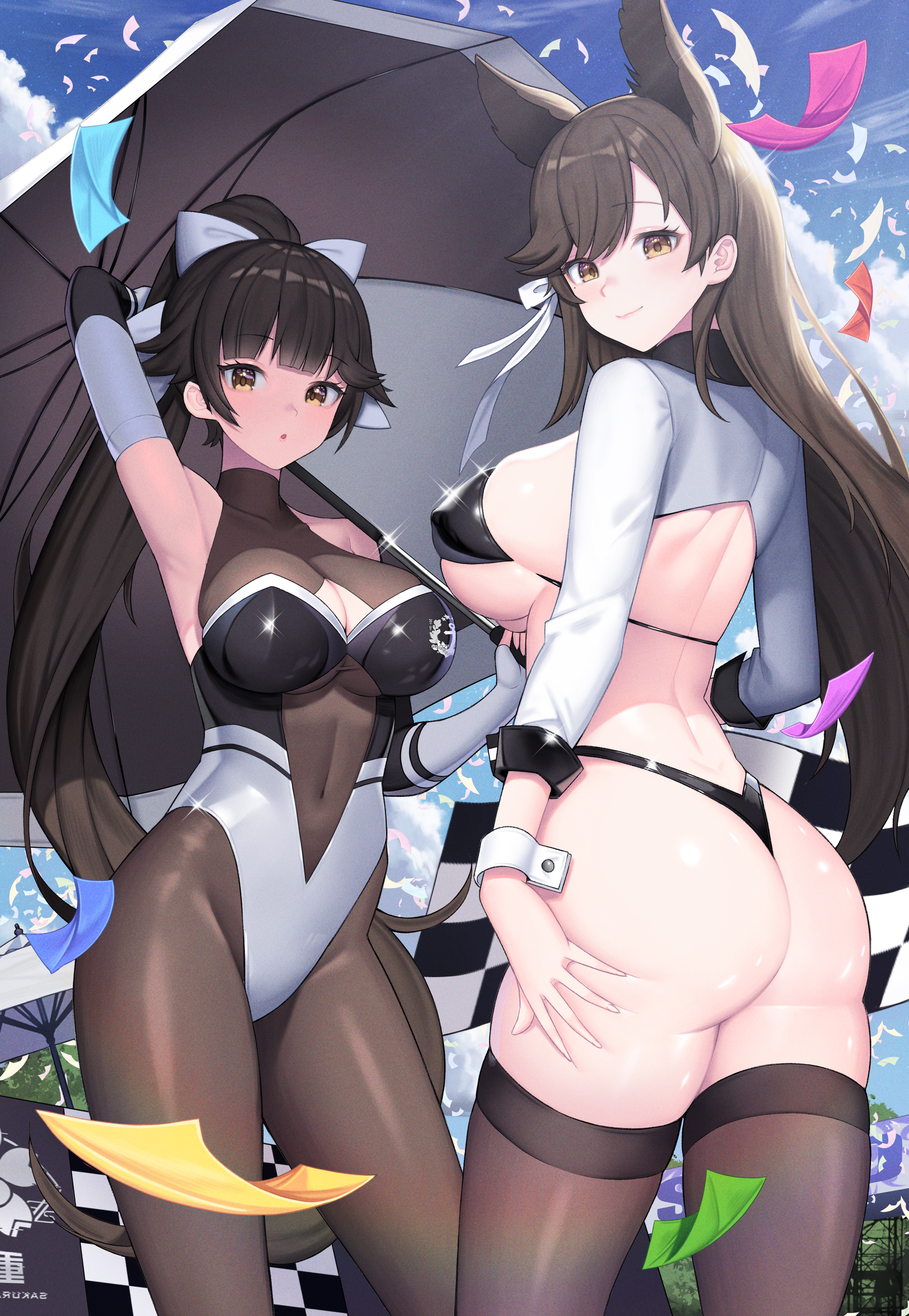 Atago & Takao - NSFW, Anime, Anime art, Azur lane, Atago, Takao, Swimsuit, Breast, Booty, Stockings