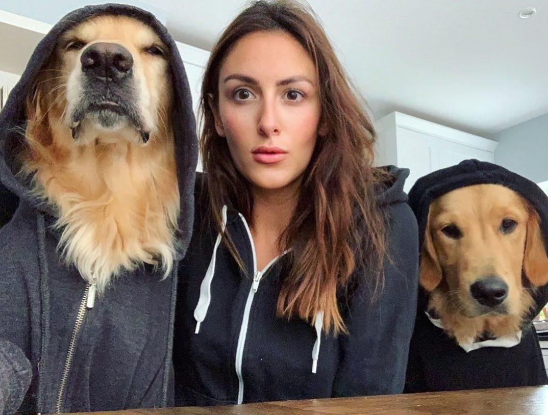 You just expect the comrade on the left to start barking rap... - Girls, Dog, Hoodie, Family photo, Hood, Milota, Golden retriever