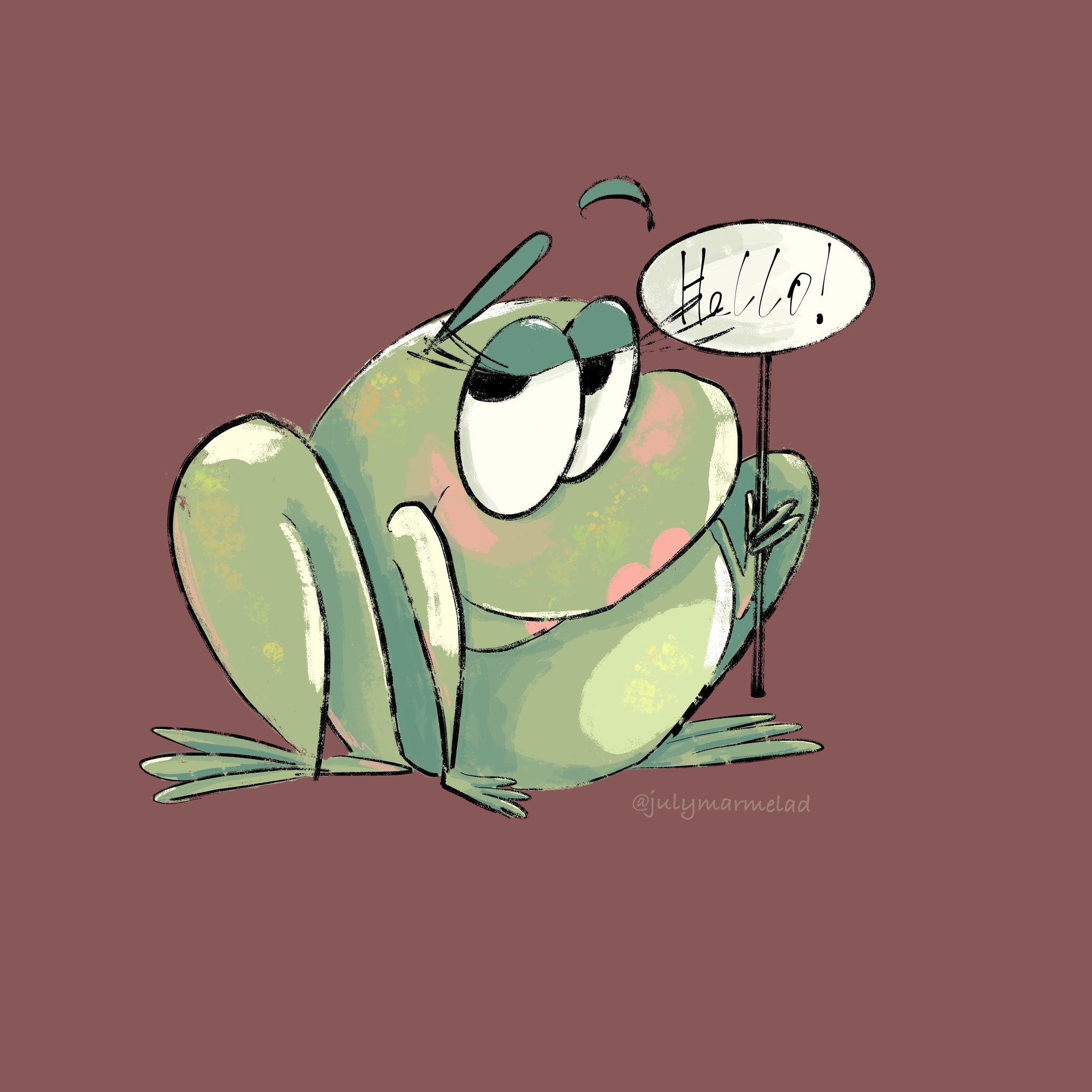 Hello ! - My, Greetings, Frogs, Illustrations, Milota, Humor, Digital drawing