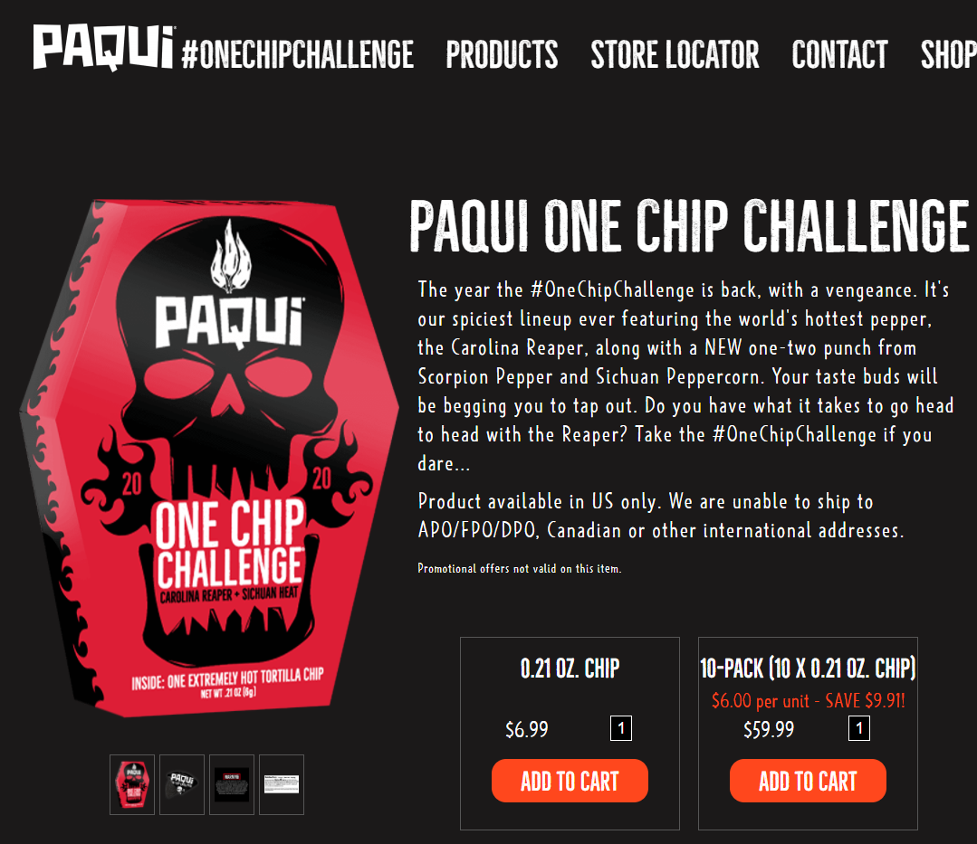 Самый острый чипс на планете - Paqui One Chip Challenge (1шт.) (2022)