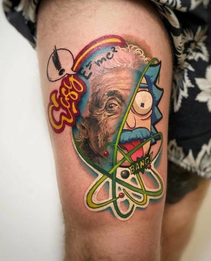 Cool Albert Einstein tattoo in the style of Rick and Morty - The photo, Tattoo, Albert Einstein, Rick and Morty, Animated series, Scientists