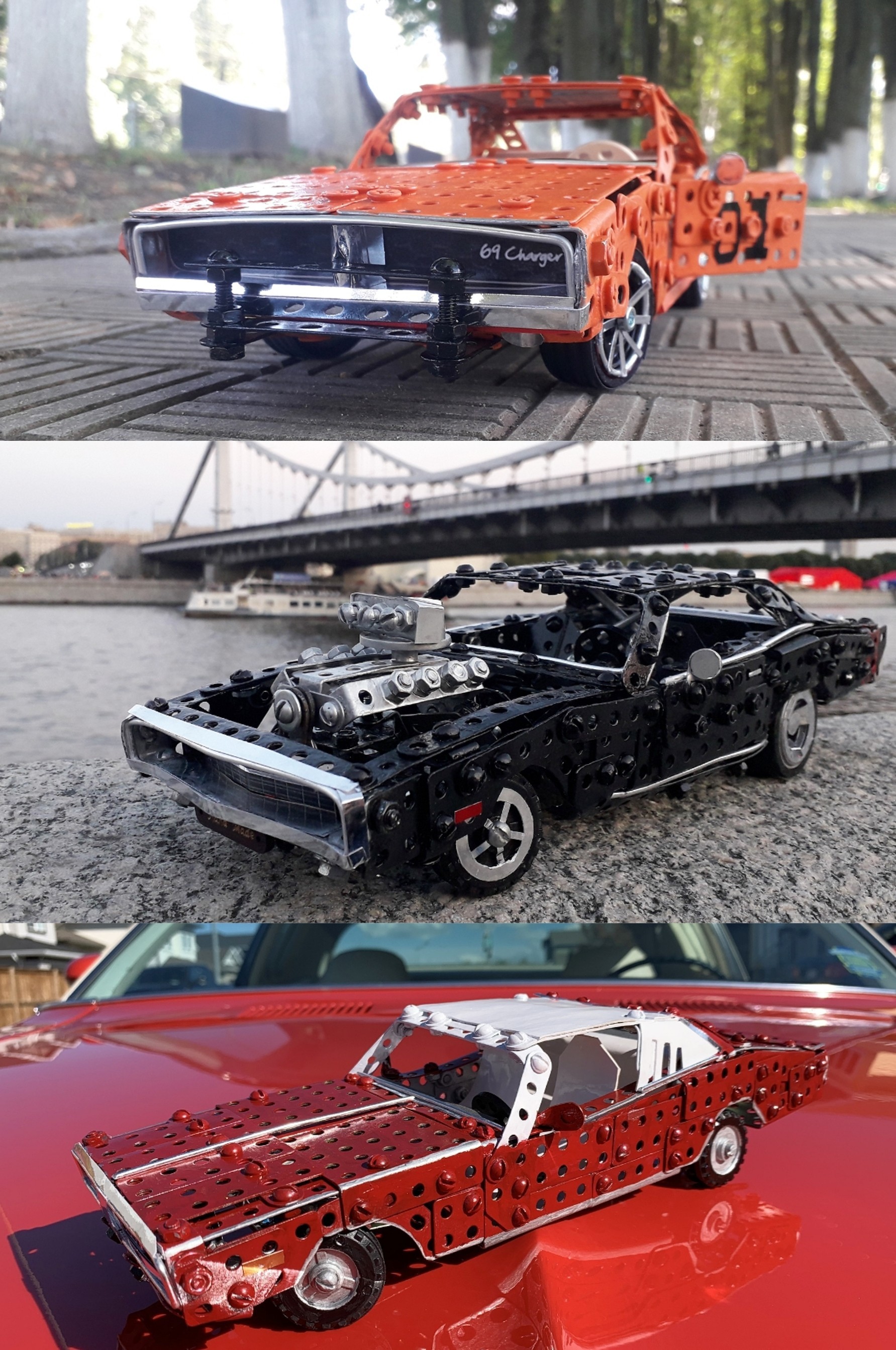 1969, 70, 73 Dodge Charger from a metal construction kit - My, Dodge, Dodge charger, Muscle car, Retro car, Scale model, Modeling, Homemade, Constructor