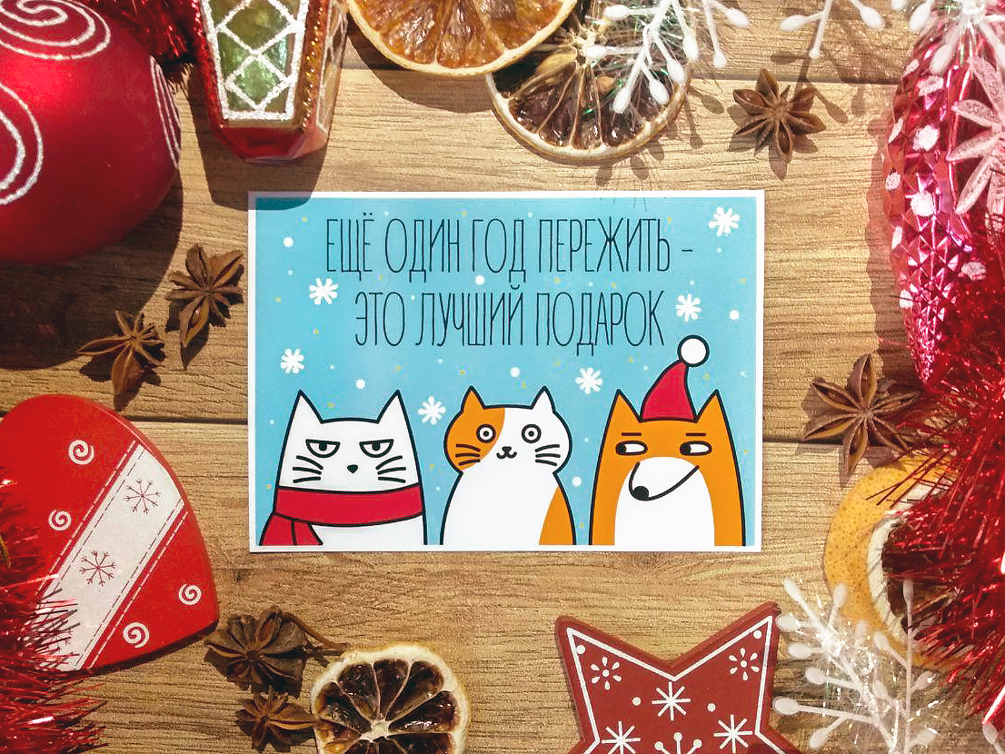 Новогодние открытки с котами - 72 фото