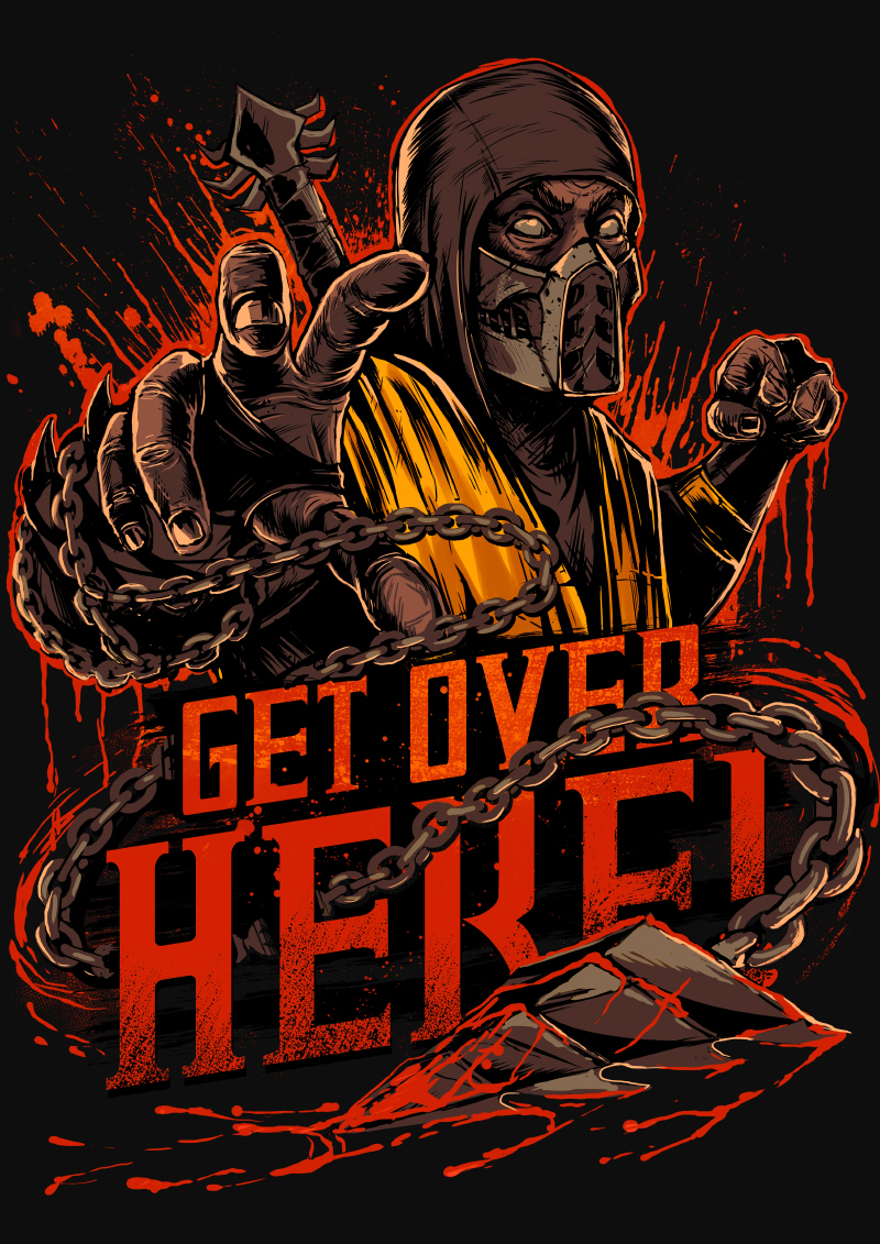 Scorpion - My, Mortal kombat, Get OVER HERE, Digital drawing, Longpost, Scorpio (Mortal Kombat)