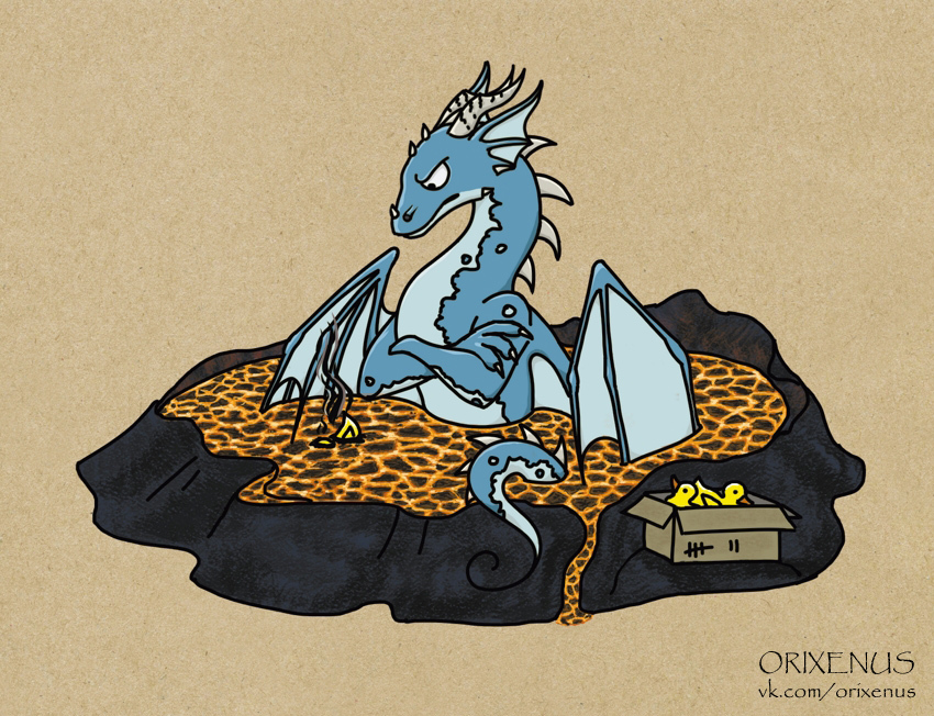 Dragon company and a cat to boot - My, The Dragon, Humor, Art, Fantasy, Orixenus, Longpost