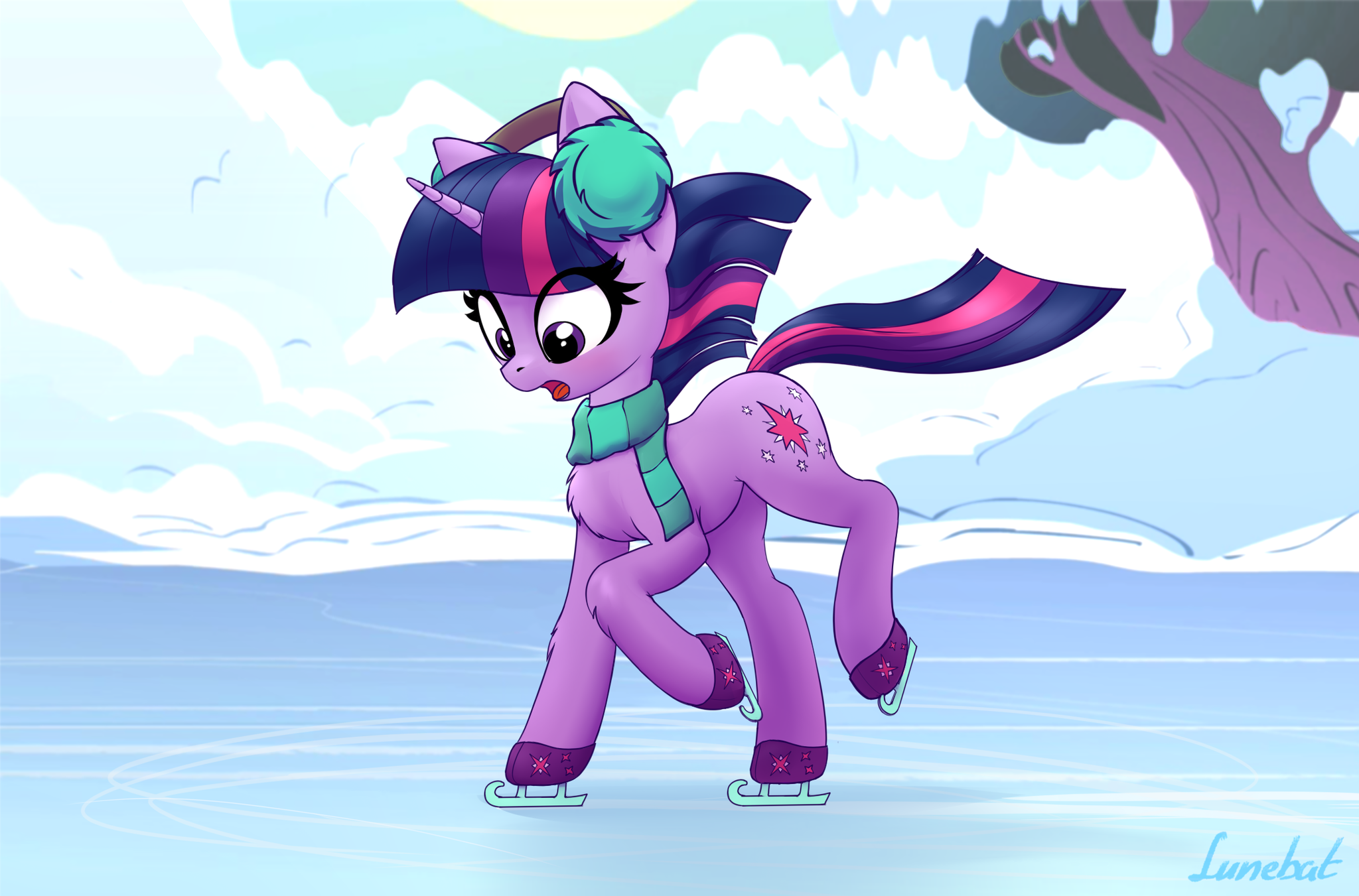 First time on ice - My Little Pony, PonyArt, Twilight sparkle, Lunebat