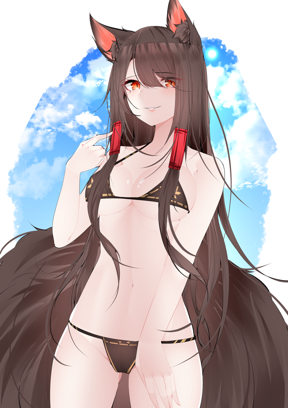 Akagi - NSFW, Аниме, Anime Art, Azur Lane, Akagi, Купальник, Грудь, Animal Ears