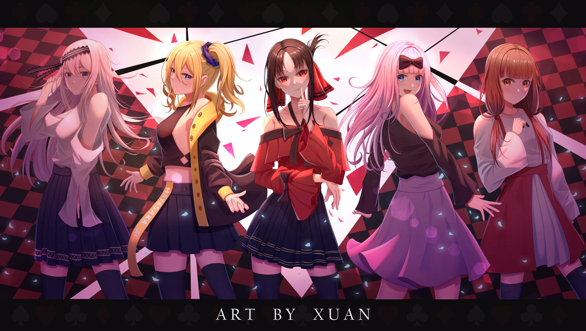 Squad - Kaguya-Sama wa Kokurasetai, Shirogane Kei, Hayasaka Ai, Shinomiya Kaguya, Fujiwara Chika, Miko Iino, Anime Art, Аниме