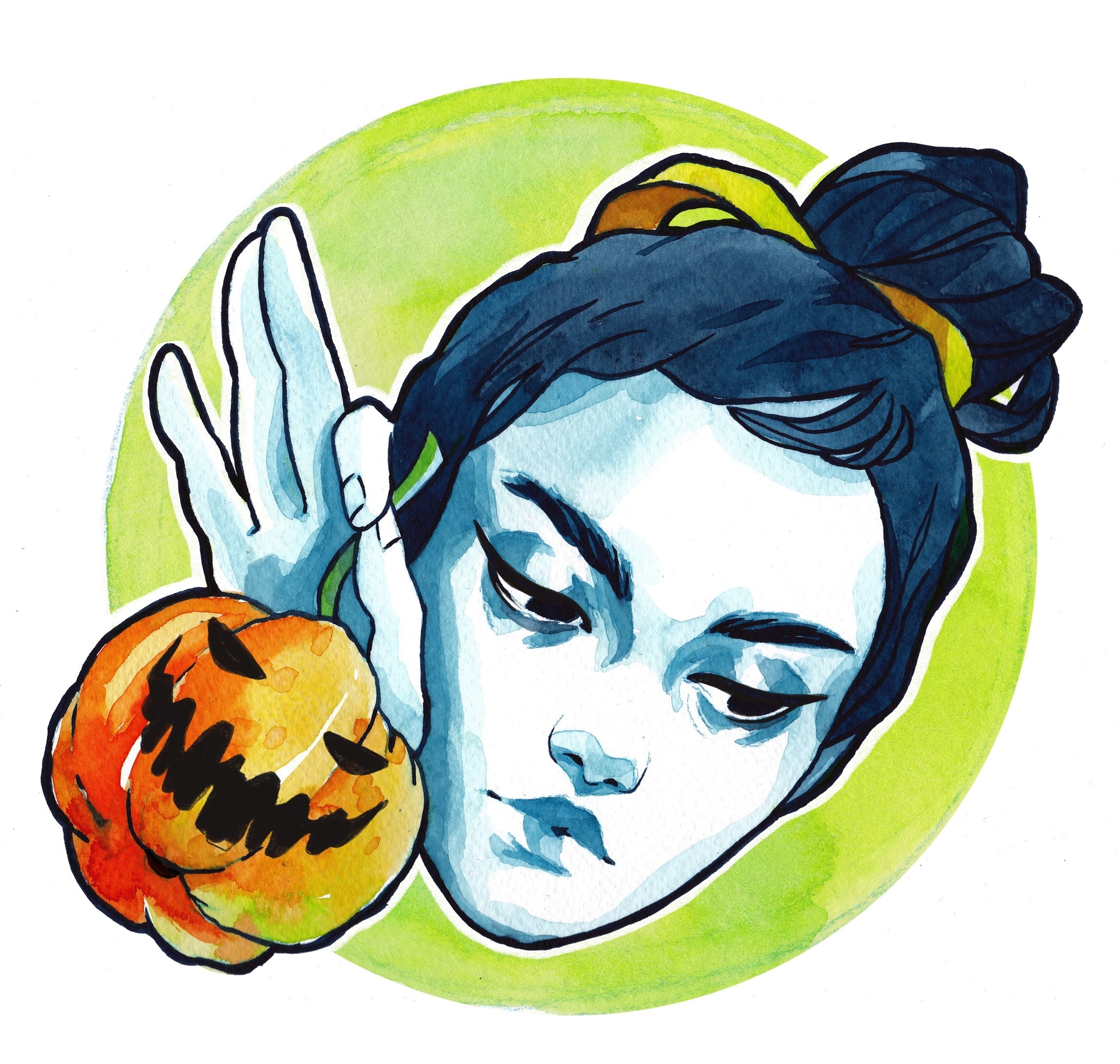 Halloween mini pumpkin - My, Watercolor, Halloween pumpkin, Pumpkin, Girl