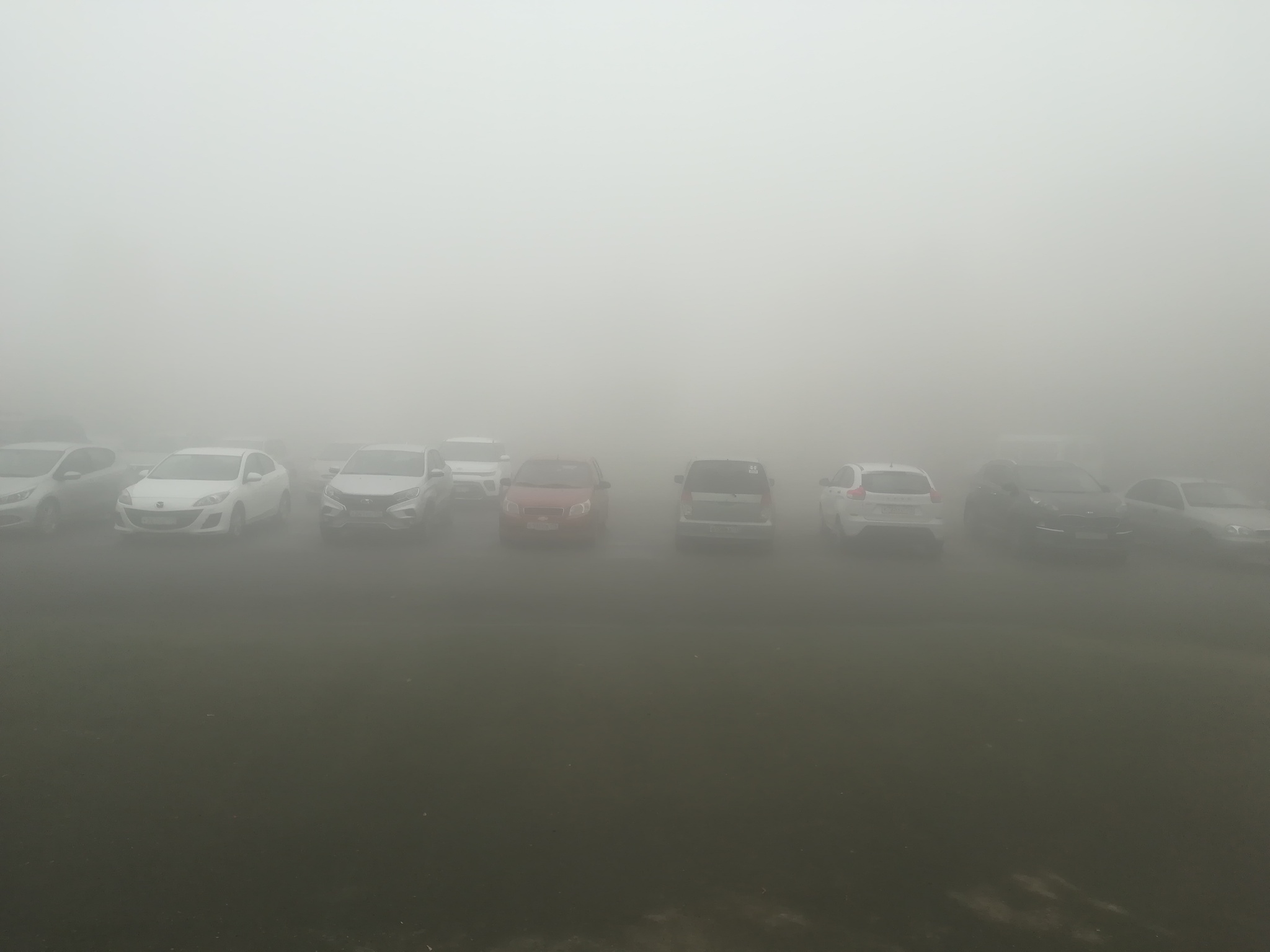 And from our window... - My, Fog, Korkino, Longpost, Children, Parking