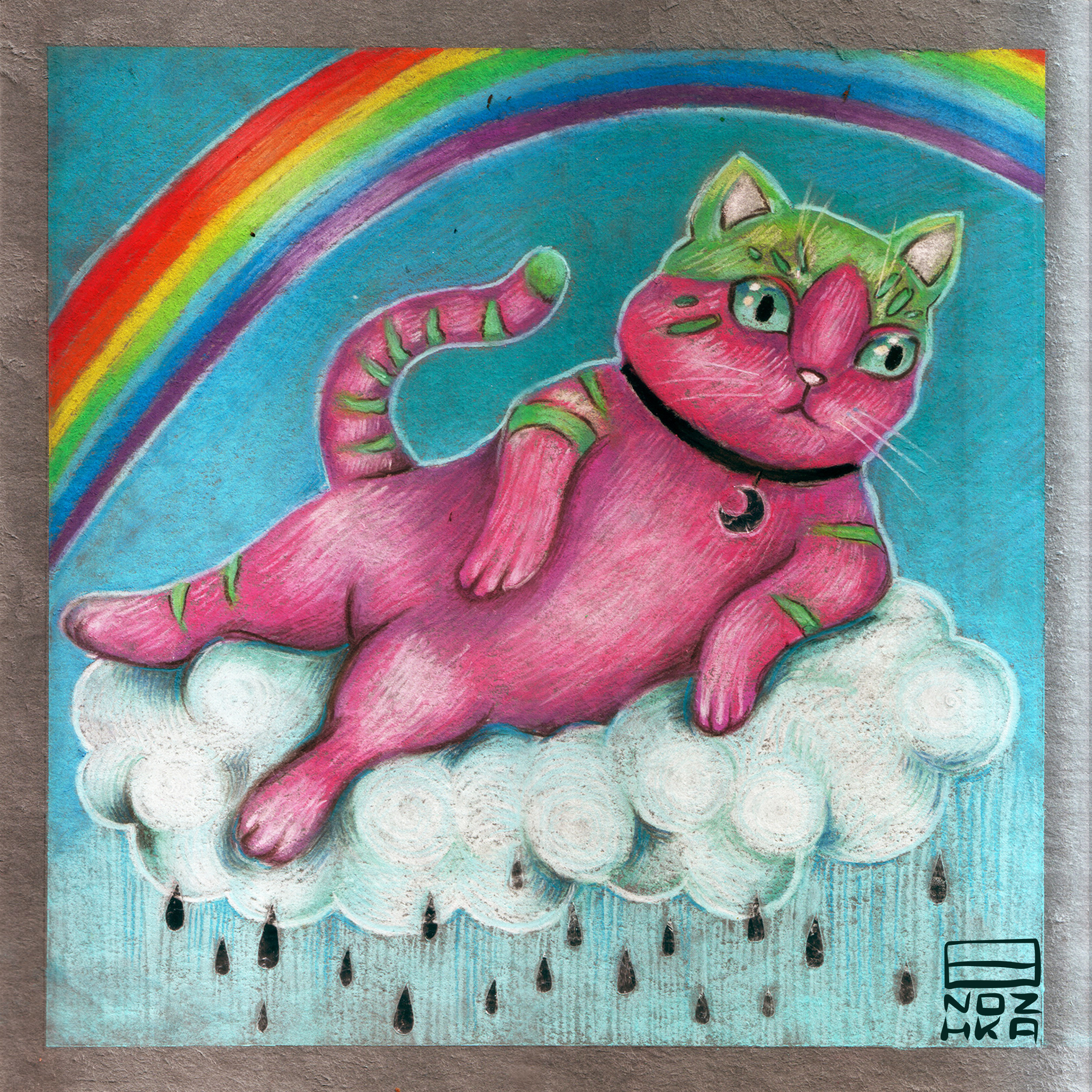 I love pastels and cats - My, cat, Black cat, Rainbow, Art, Pastel, Dry pastel, Space