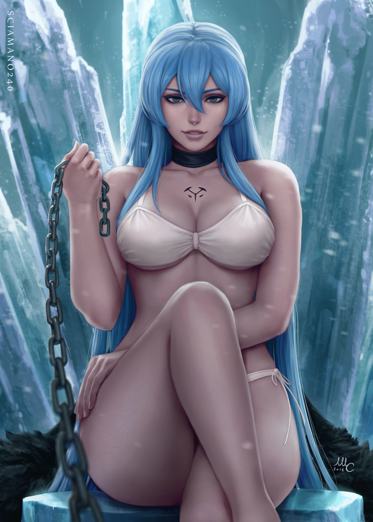 Esdeath (Akame ga Kill !) - NSFW, Арт, Аниме, Anime Art, Akame ga Kill, Esdeath, Девушки, Эротика, Нижнее белье, Сиськи, Sciamano240, Длиннопост