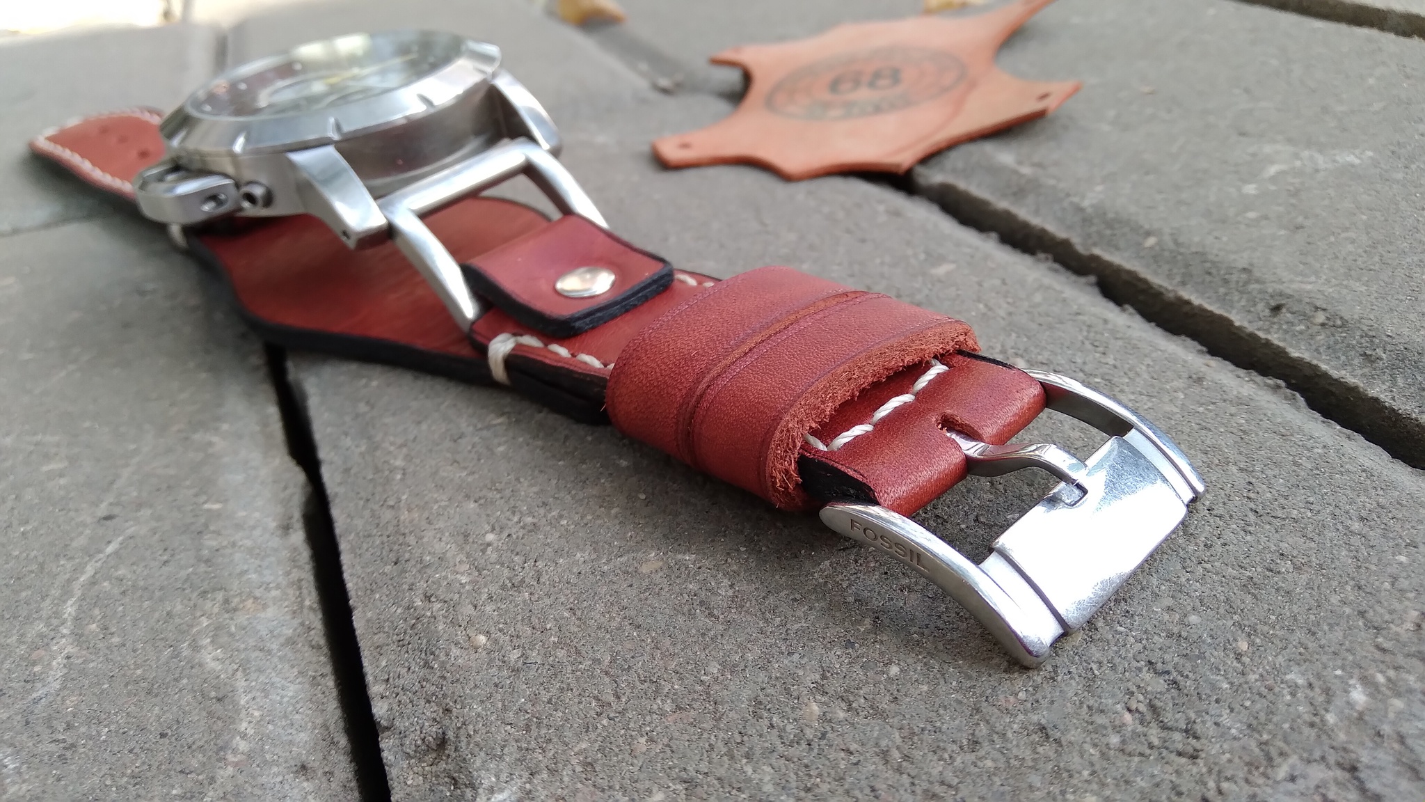 Fossil watch strap. Wristband strap. Bund strap - My, Needlework with process, Leather, Leather products, Belt, Clock, Strap, Handmade, With your own hands, Wrist Watch, Wall Clock, Longpost