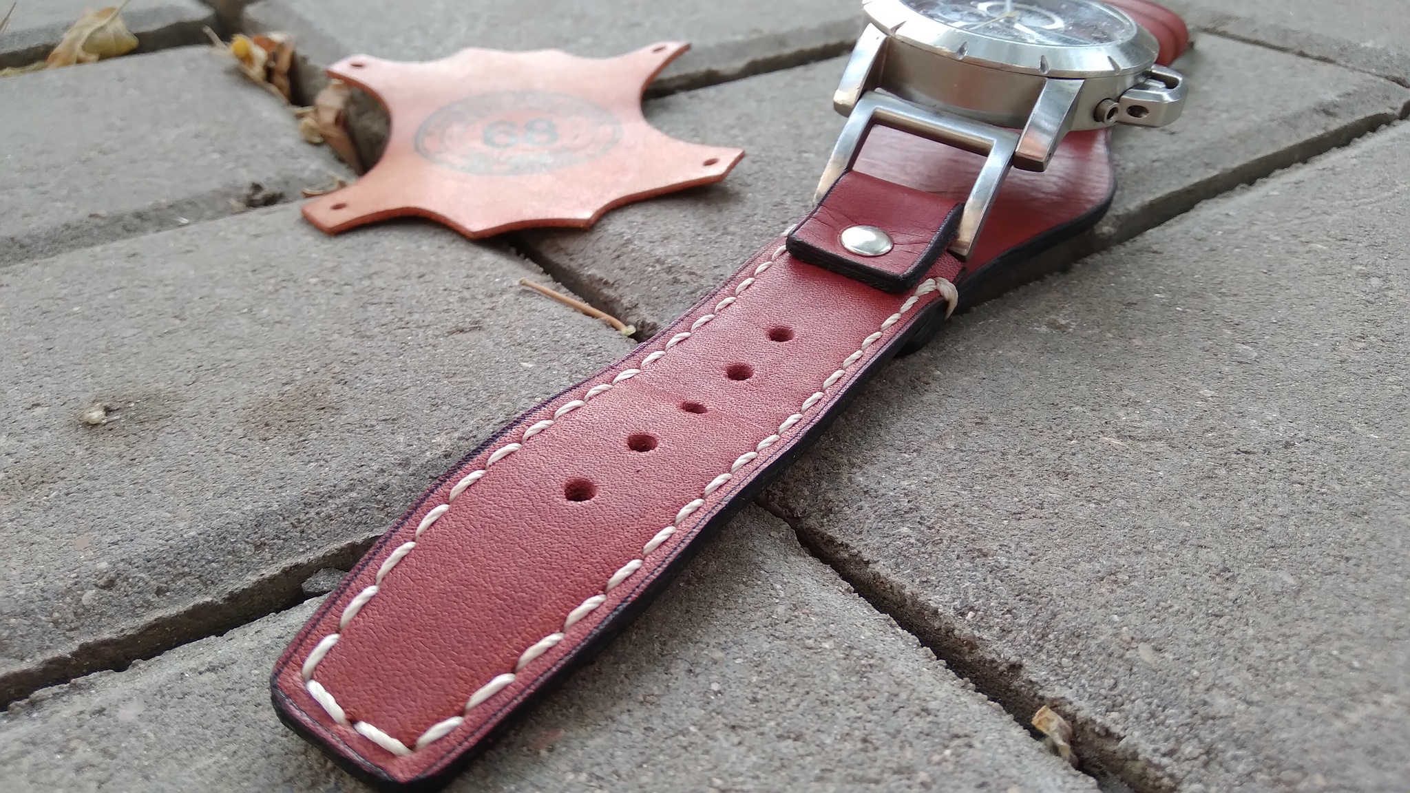 Fossil watch strap. Wristband strap. Bund strap - My, Needlework with process, Leather, Leather products, Belt, Clock, Strap, Handmade, With your own hands, Wrist Watch, Wall Clock, Longpost