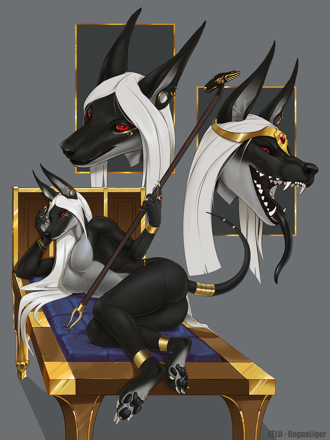 Anubis - NSFW, Furry, Anthro, Art, Breast, Booty, Furotica, Rule 63, Anubis, Collab, Rogueliger, Felfi